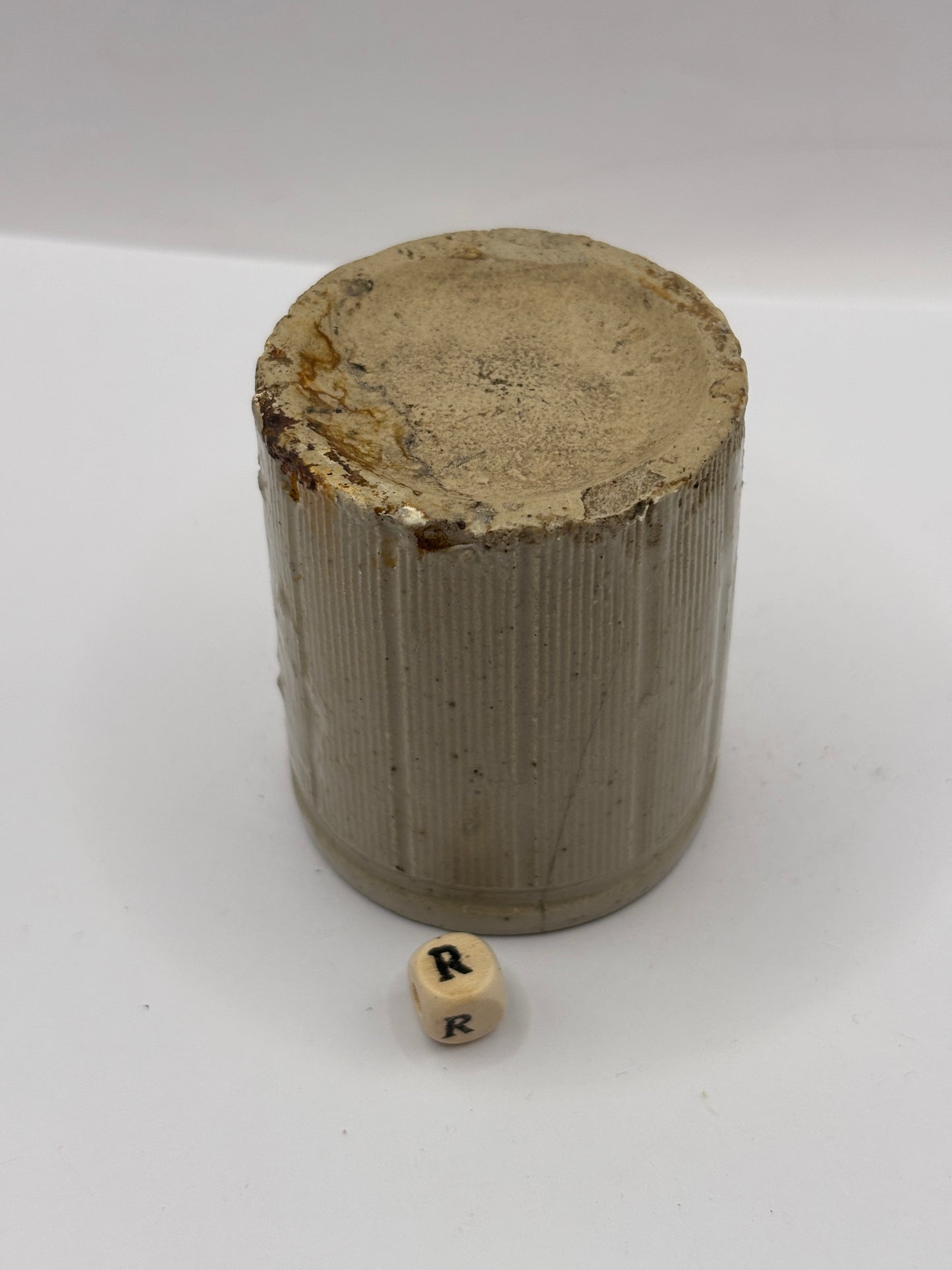 Old mini ribbed stoneware jam pot (R)