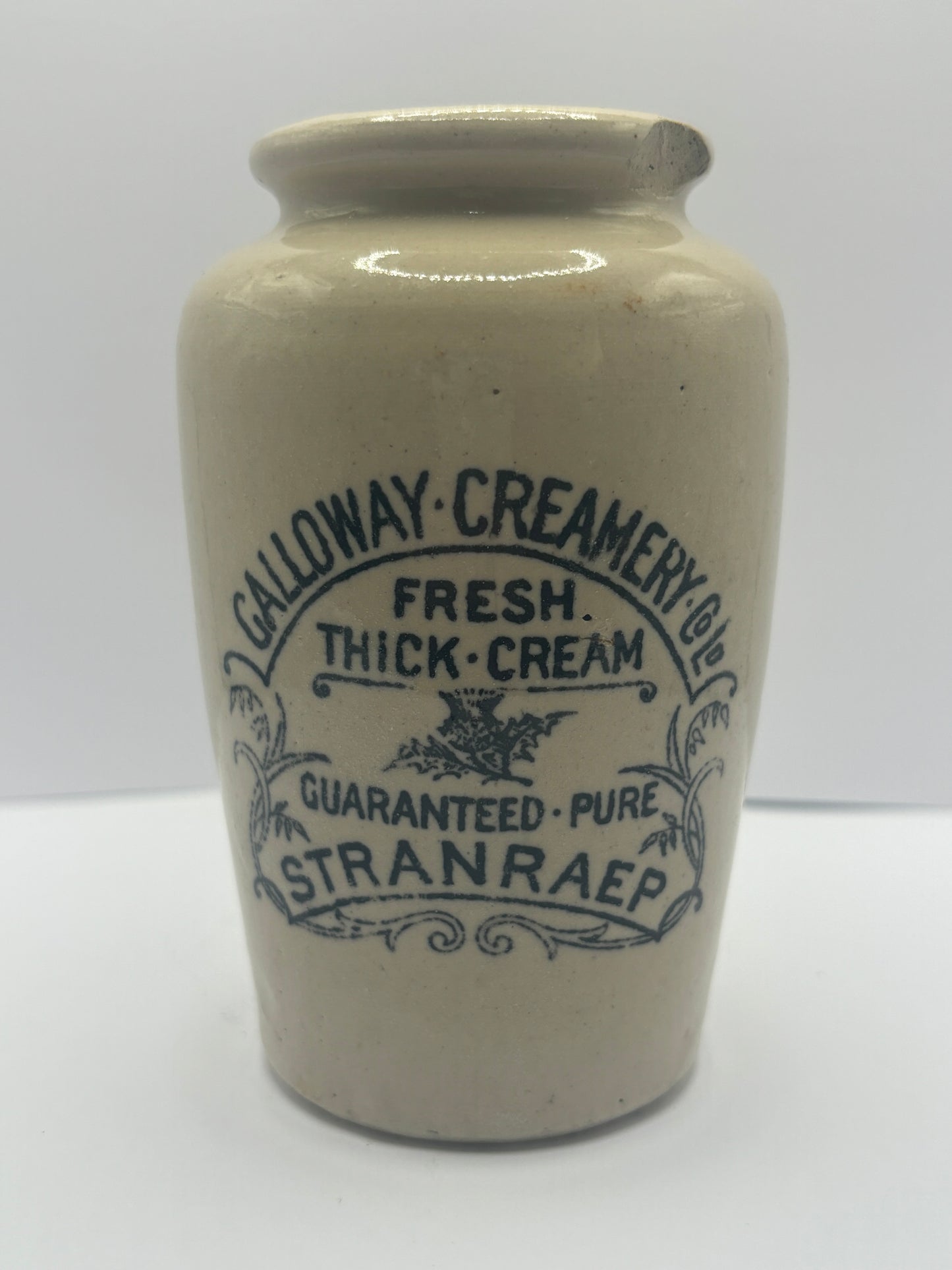 The Galloway creamery, white stoneware cream pot