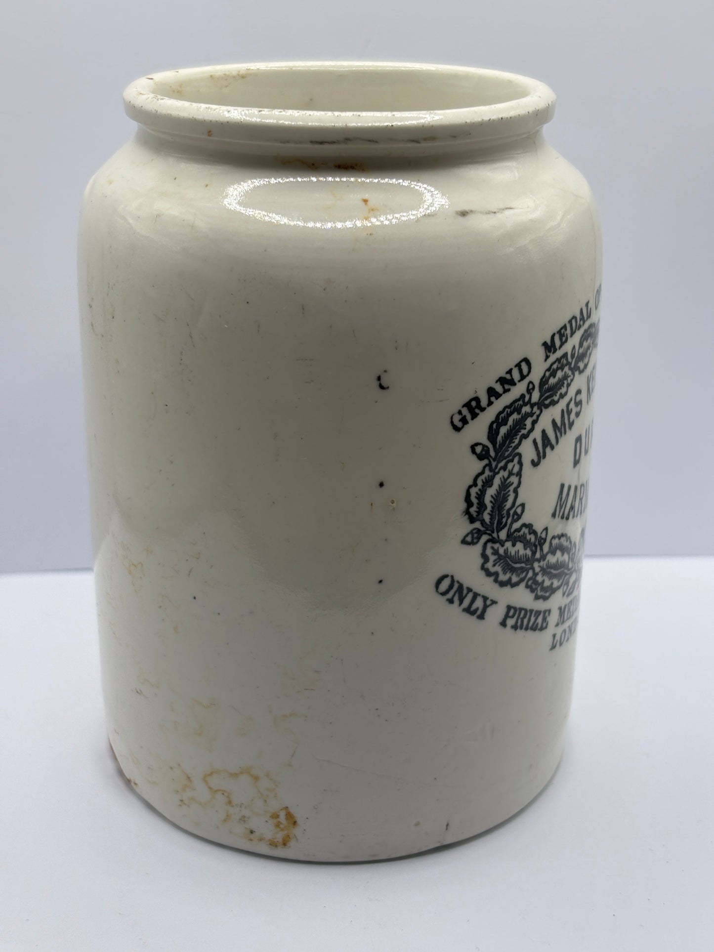 Old 2lb collared top James Keiller Dundee marmalade jar, rolled top