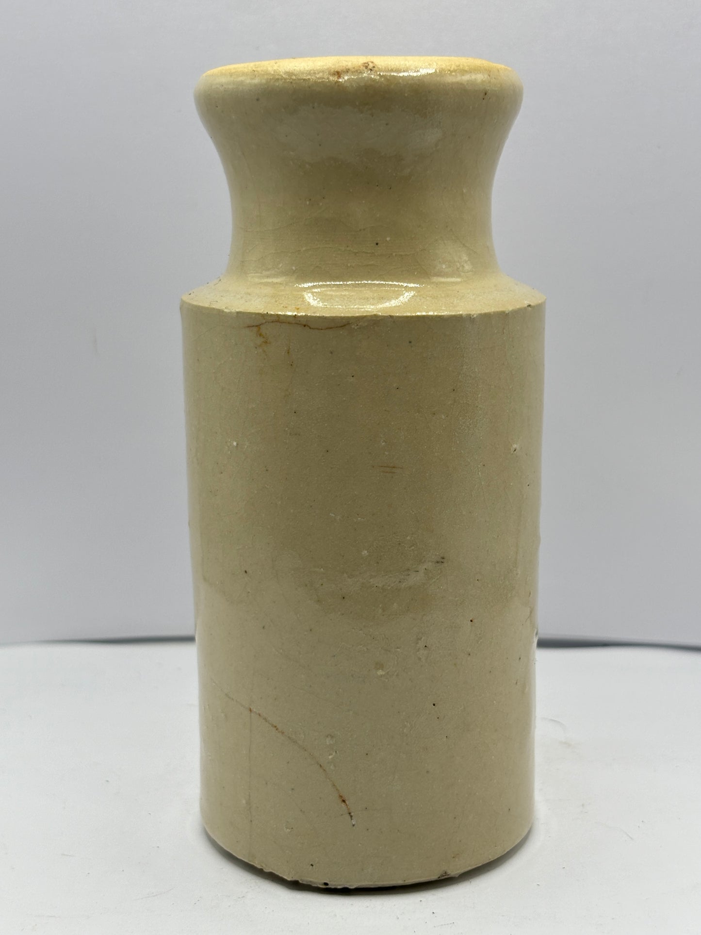 old white stoneware blacking pot