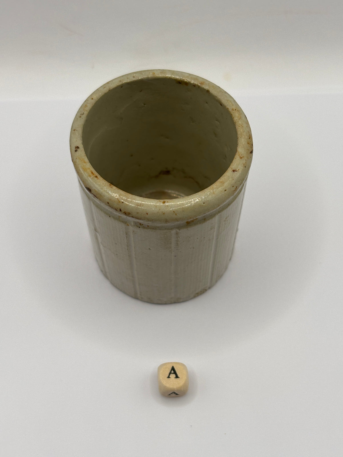 Old mini ribbed stoneware jam pot (a)