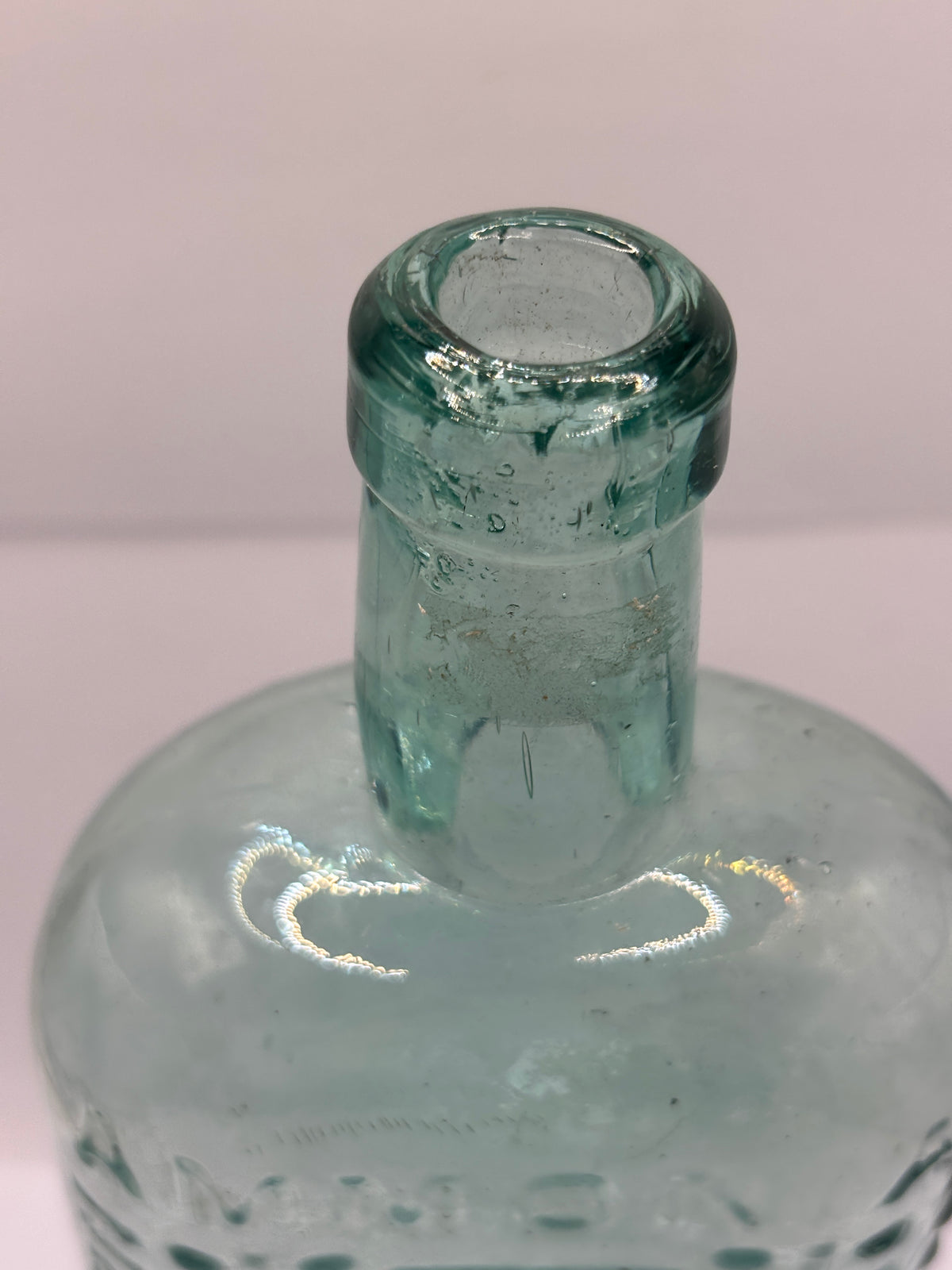 Old large aqua glass poison bottle 24cms (B)
