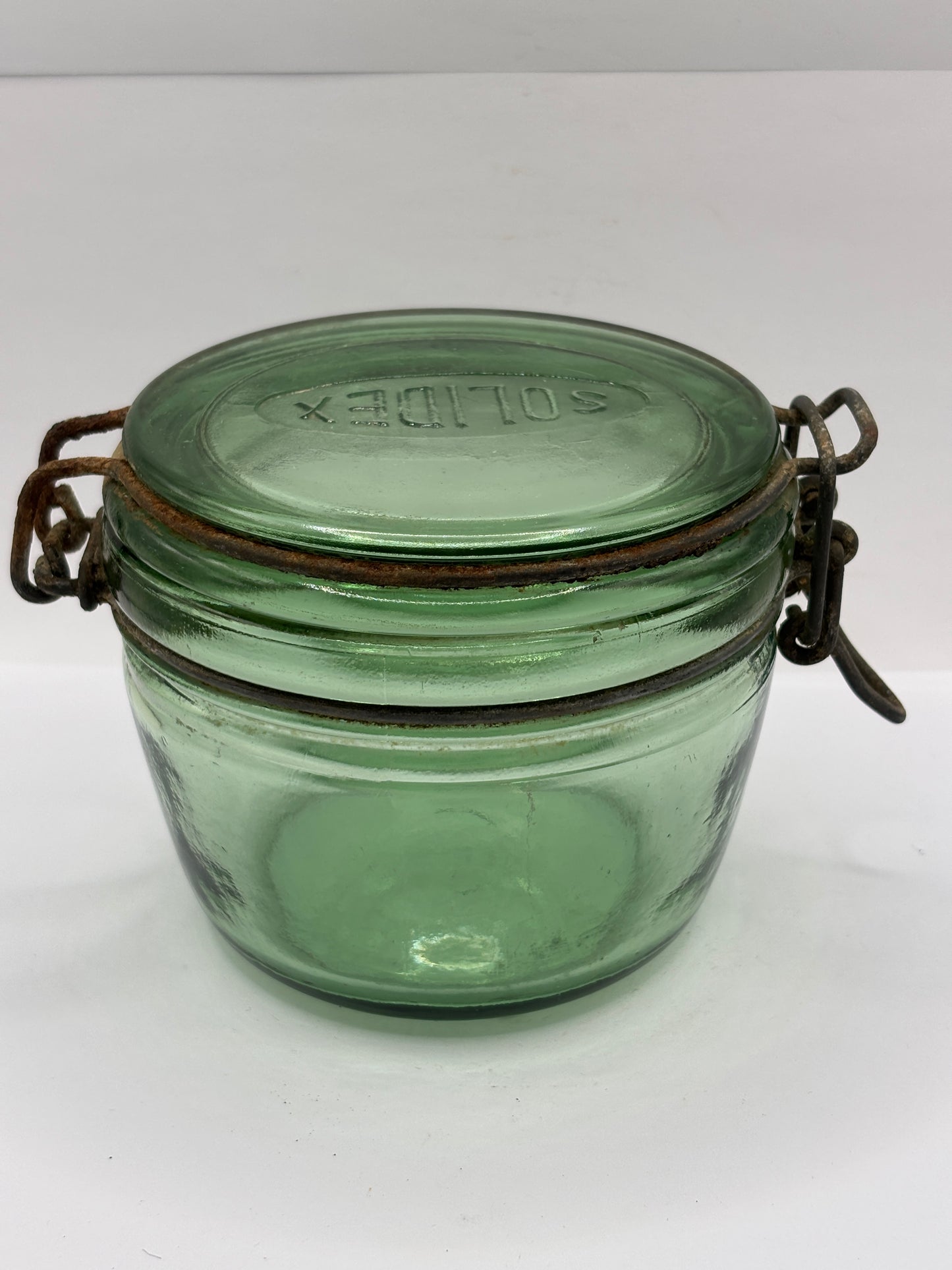 Vintage green glass French canning jars