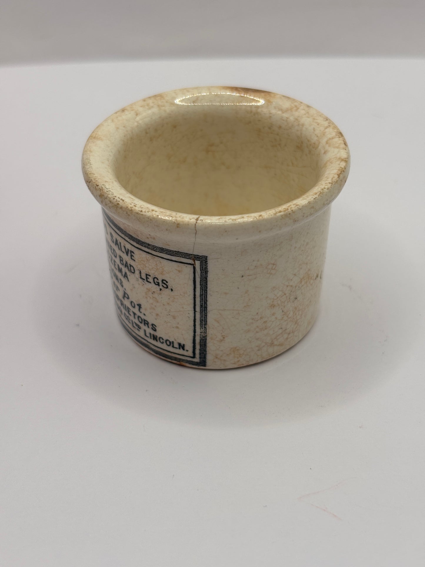 Old advertising ointment pot, clarkes miraculous salve ointment. Hairline
