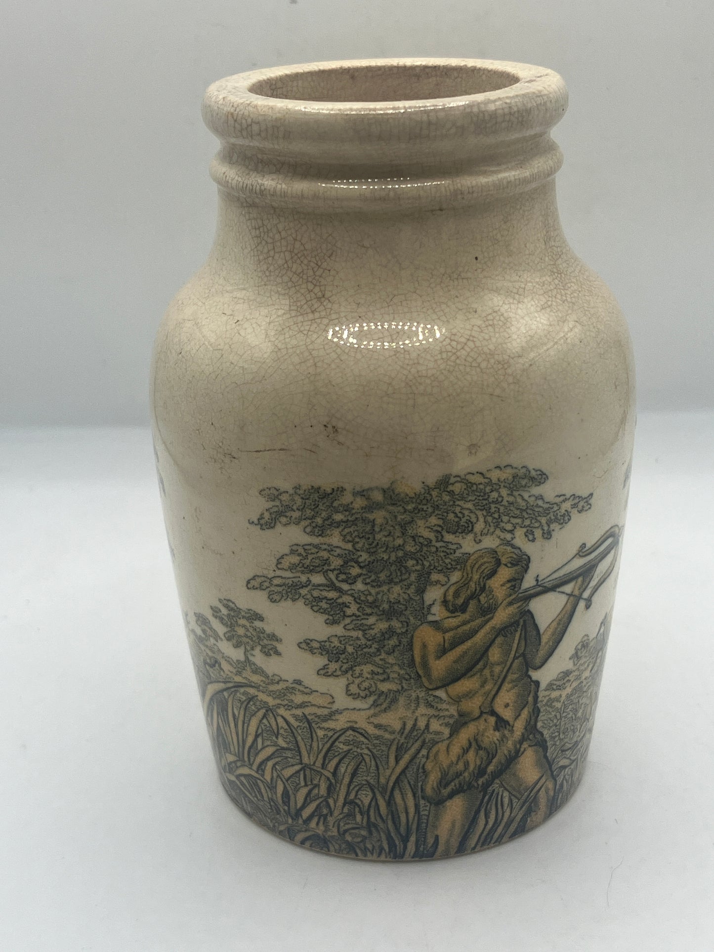 Pictorial prattware jar, Hunting scene