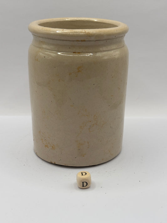 Old 1lb rolled top stoneware jam pot (D)