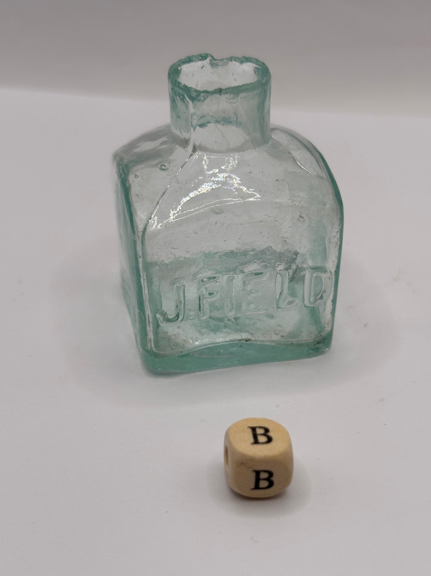 old advertising glass ink,inkwells, ink bottle, penny ink. J.Field (B)