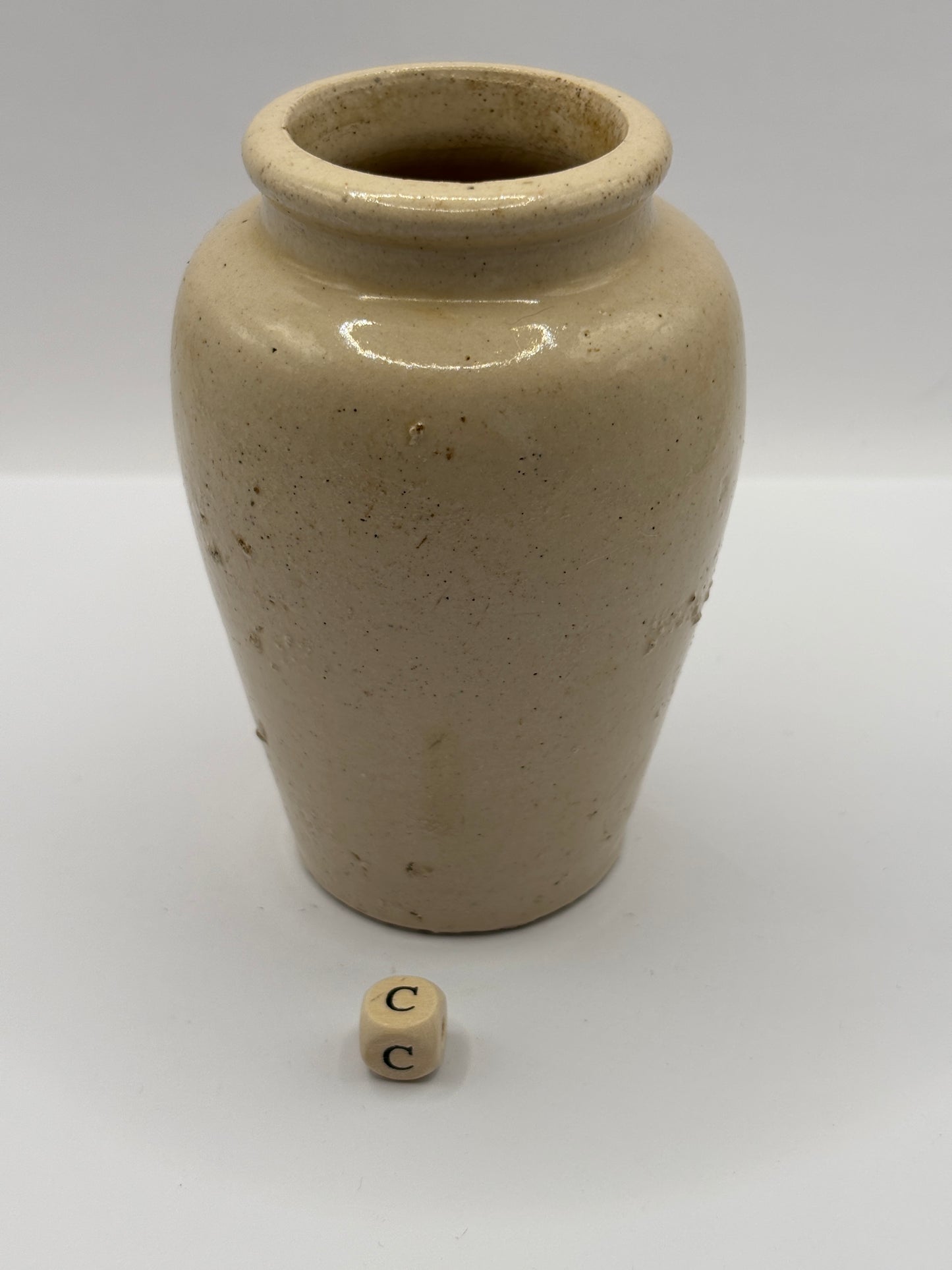 Old stoneware advertising cream pot, pure fresh cream Stranraer. Serpia print (C) milk maid