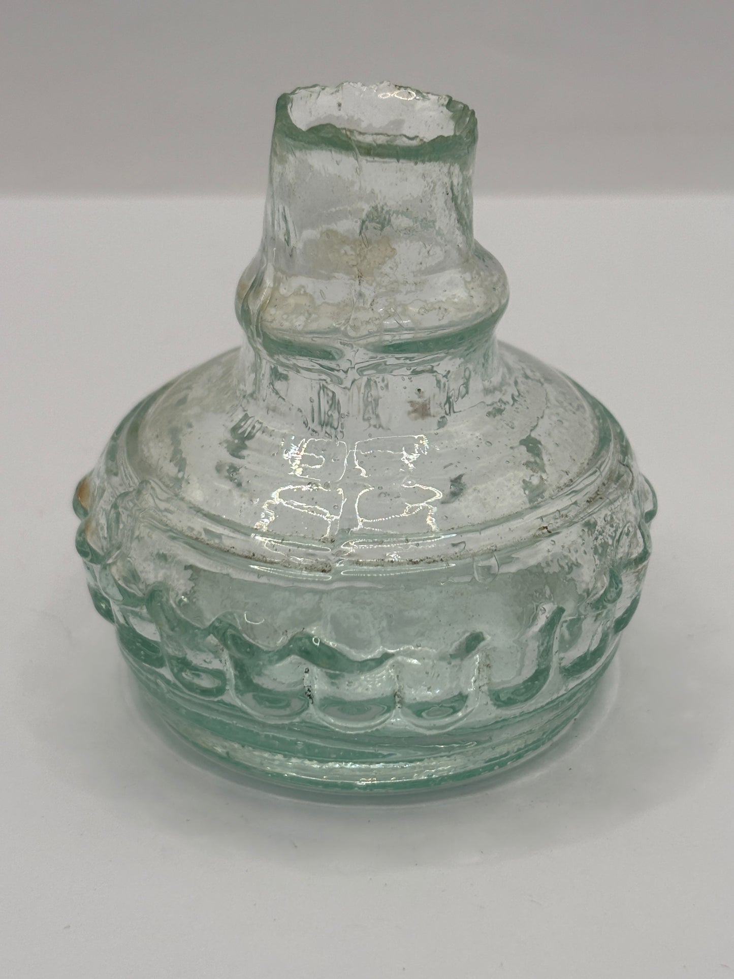 Old scarce aqua glass inkwell, bracelet ink, ink bottle