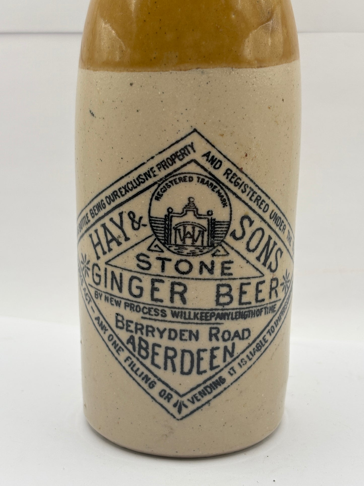 Old stoneware ginger beer bottle, Hay & Sons stone ginger beer. Aberdeen