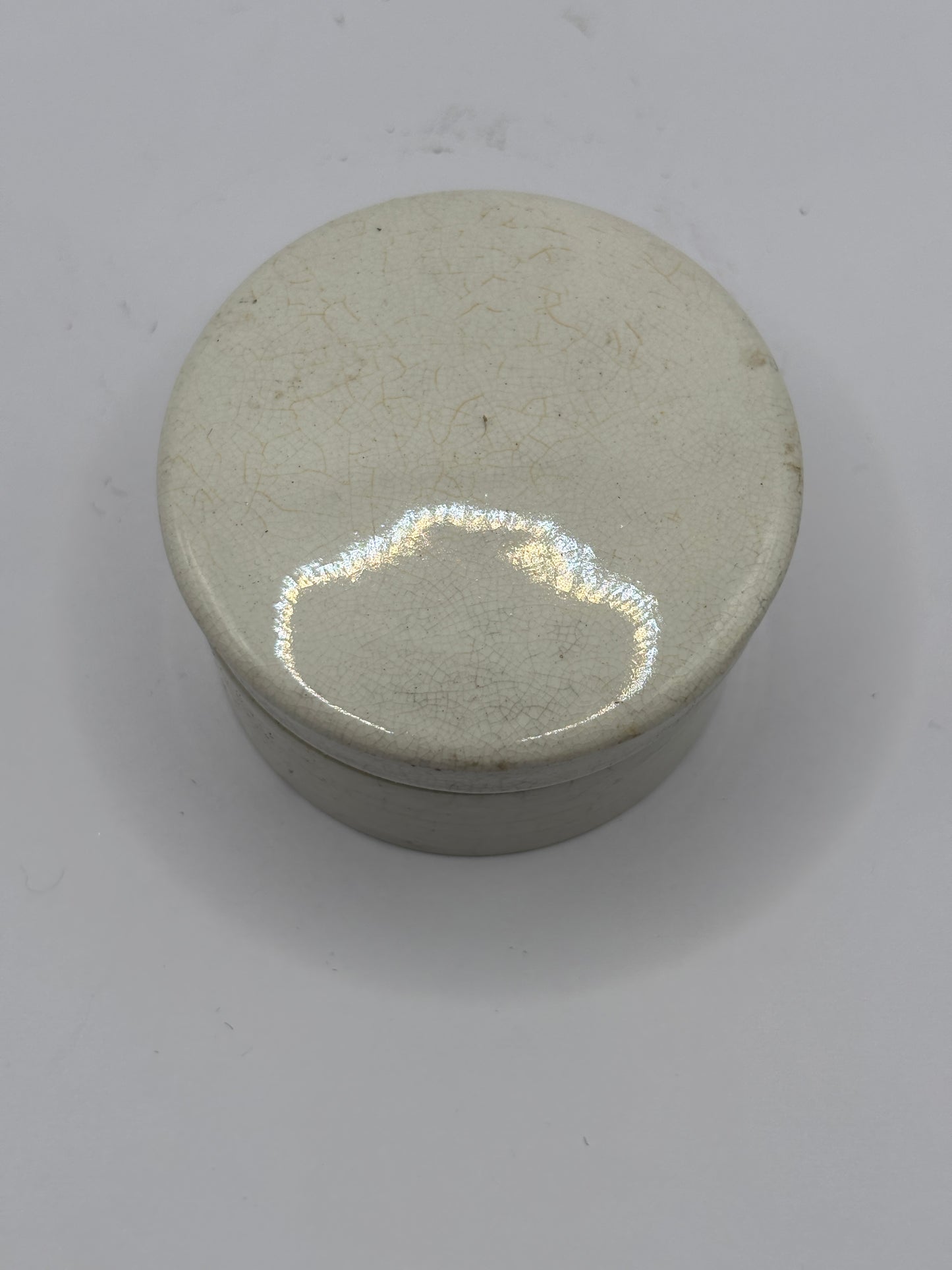 Old stoneware lidded pot. Plain Pot lid and base