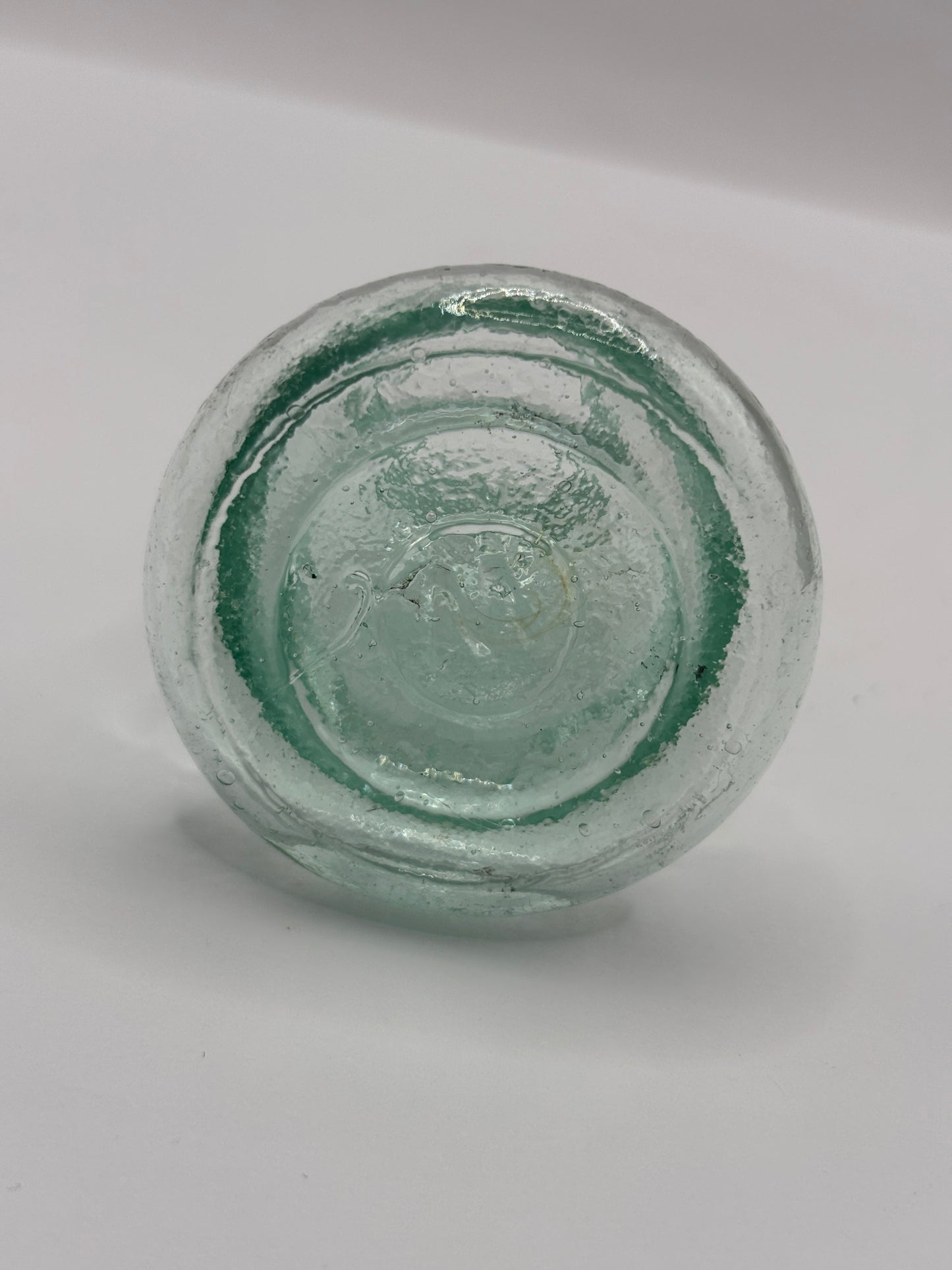 Old aqua glass inkwell, Bell ink