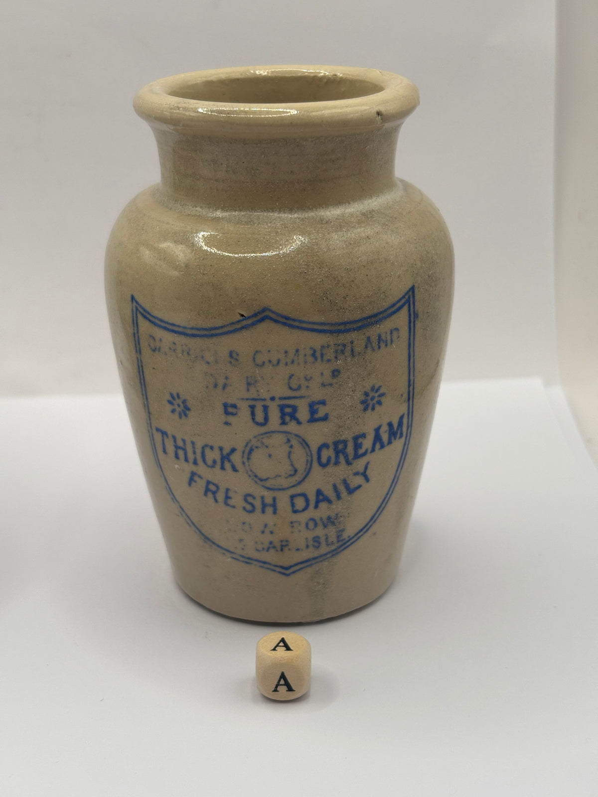 Old advertising cream pot, Carricks Cumberland dairy (a)