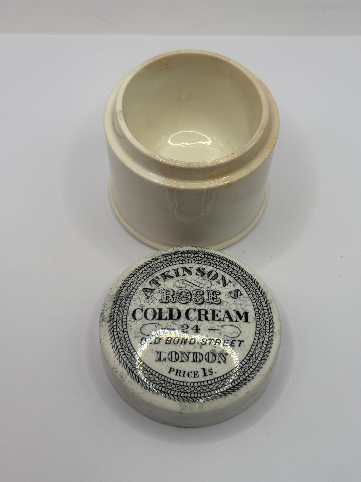 Old advertising lid and base. Atkinsons rose cold cream
