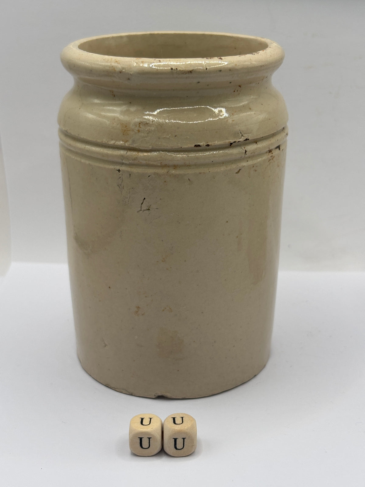 Old 1lb rolled top stoneware jam pot (uu)