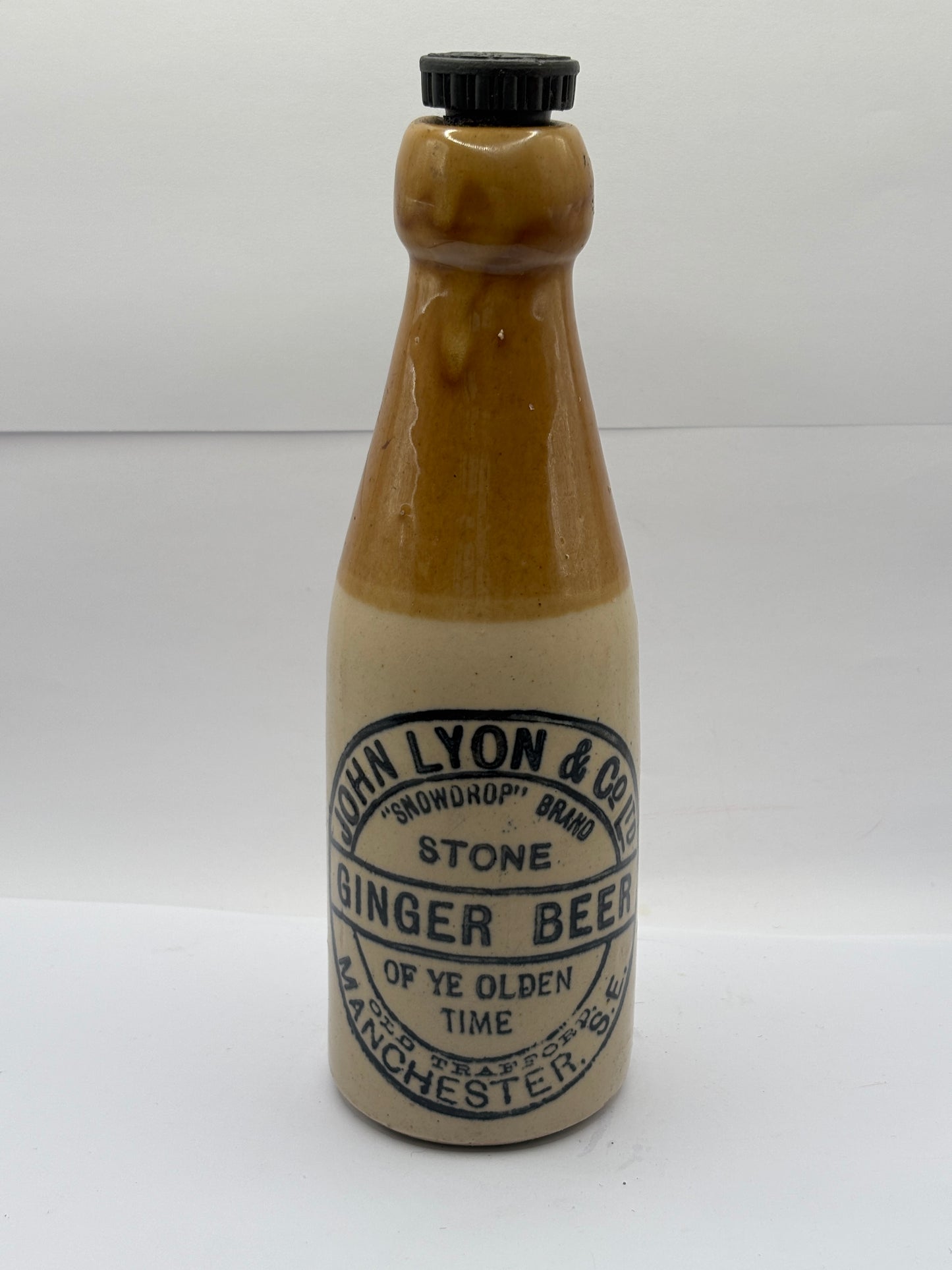 Old stoneware ginger beer bottle, John Lyon & Co, stone ginger beer, Manchester