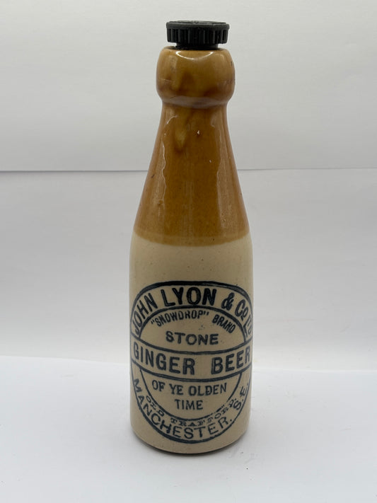 Old stoneware ginger beer bottle, John Lyon & Co, stone ginger beer, Manchester