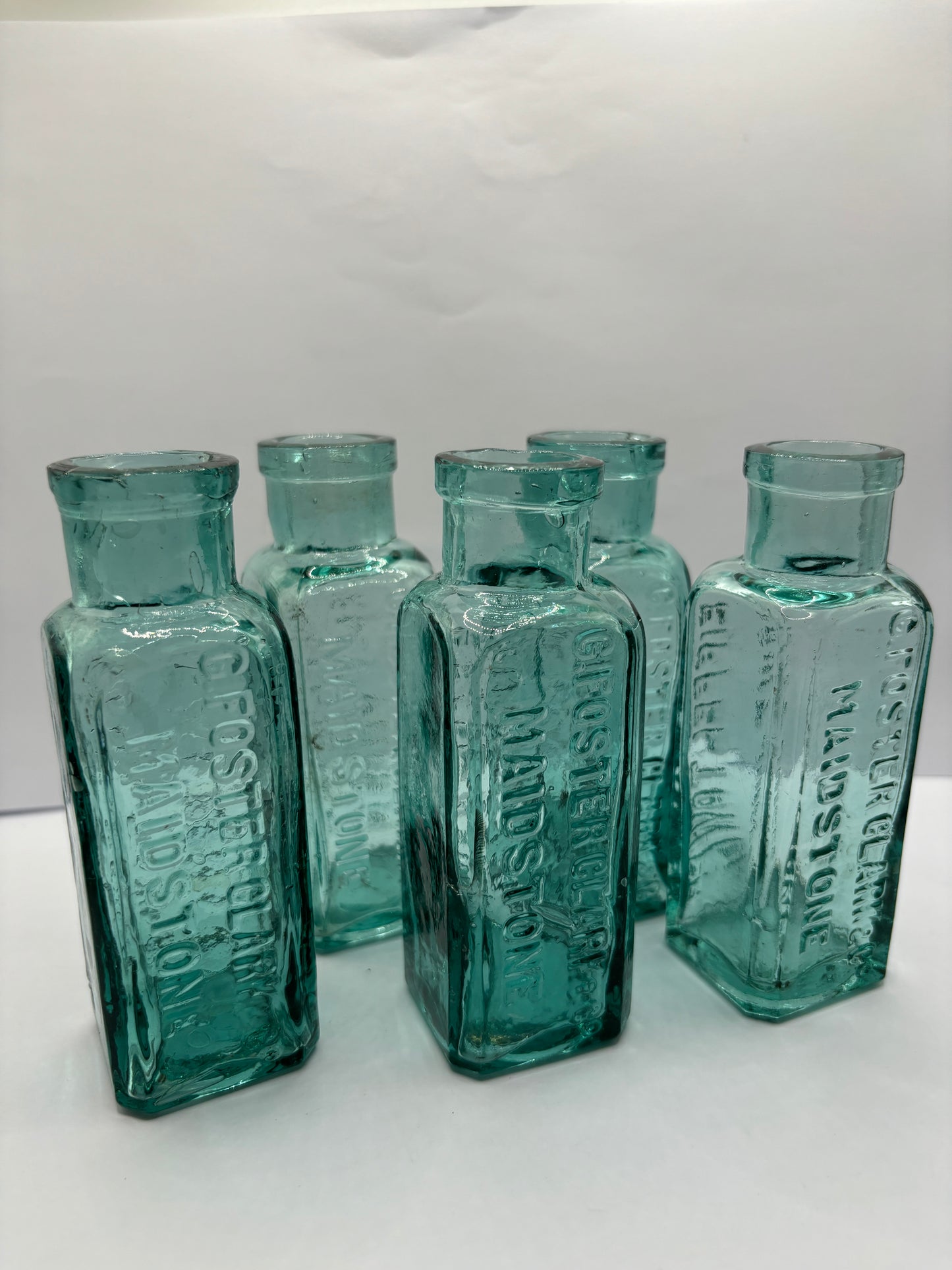 5 old aqua glass eiffel tower lemonade bottles