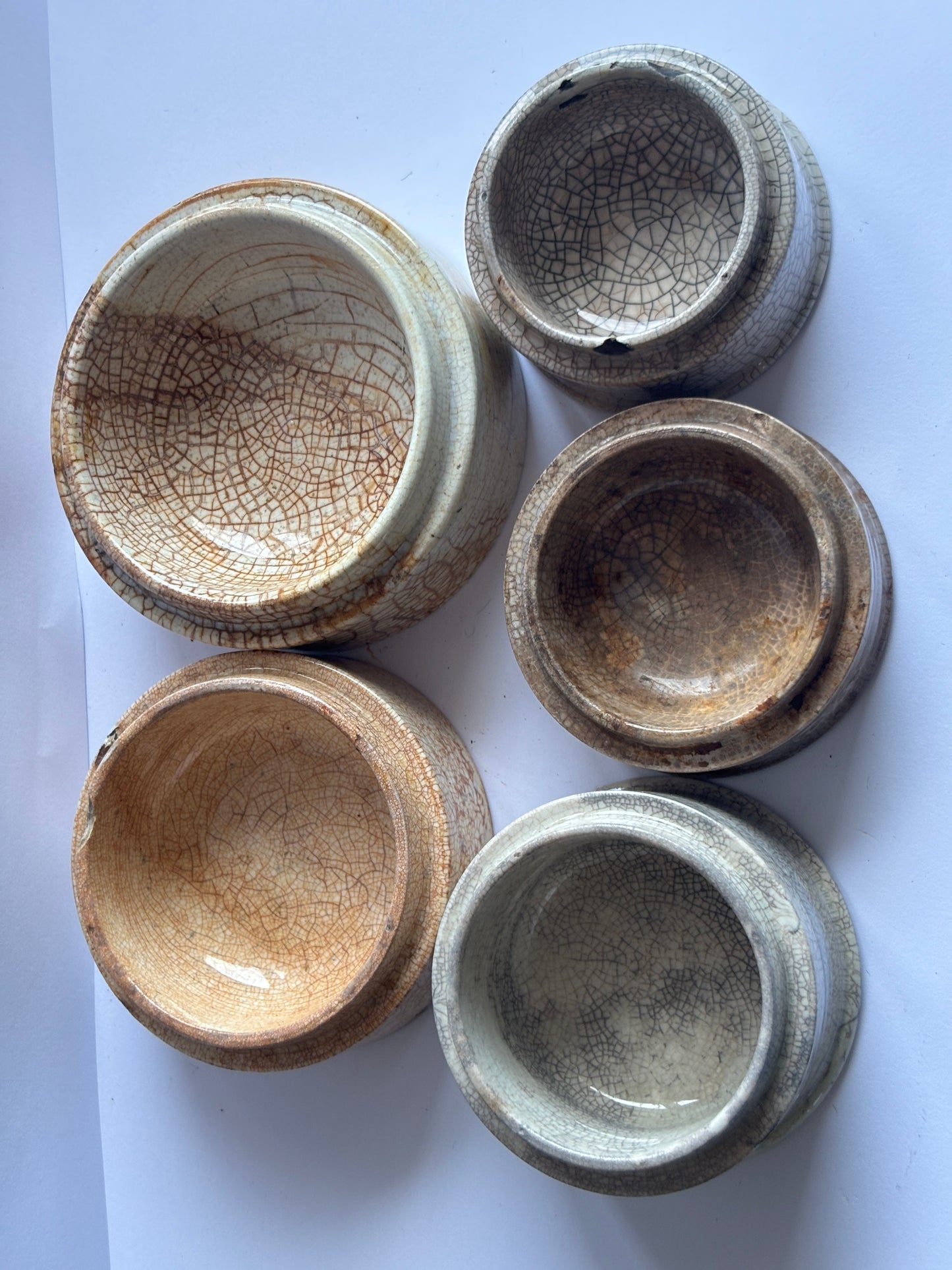 5 old pot lid bases, stackers, risers