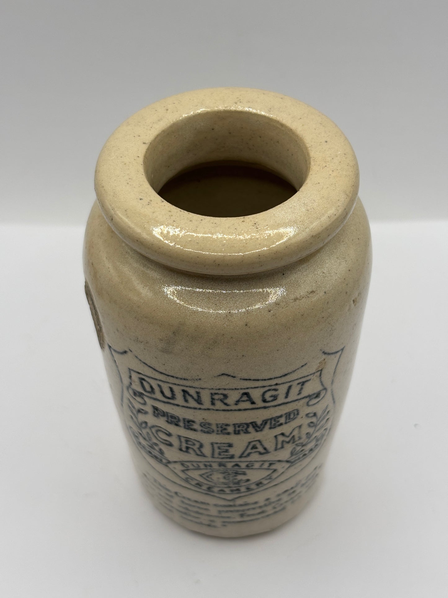 Old advertising cream pot, Dunragit preserved cream