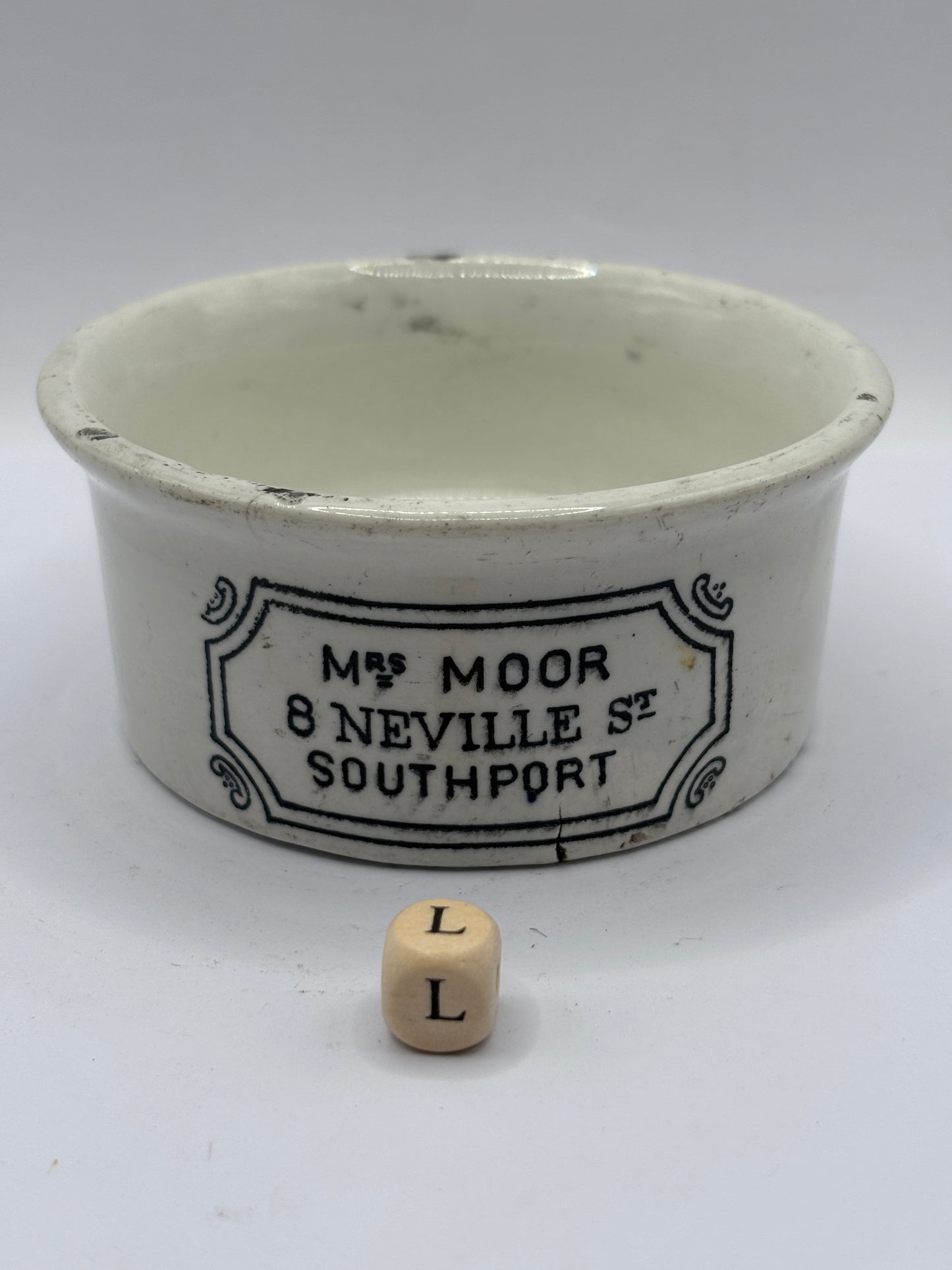 Old advertising meat paste pot, Mrs Moors (L)