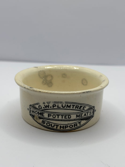 Small Plumtree home potted meats advertising pot