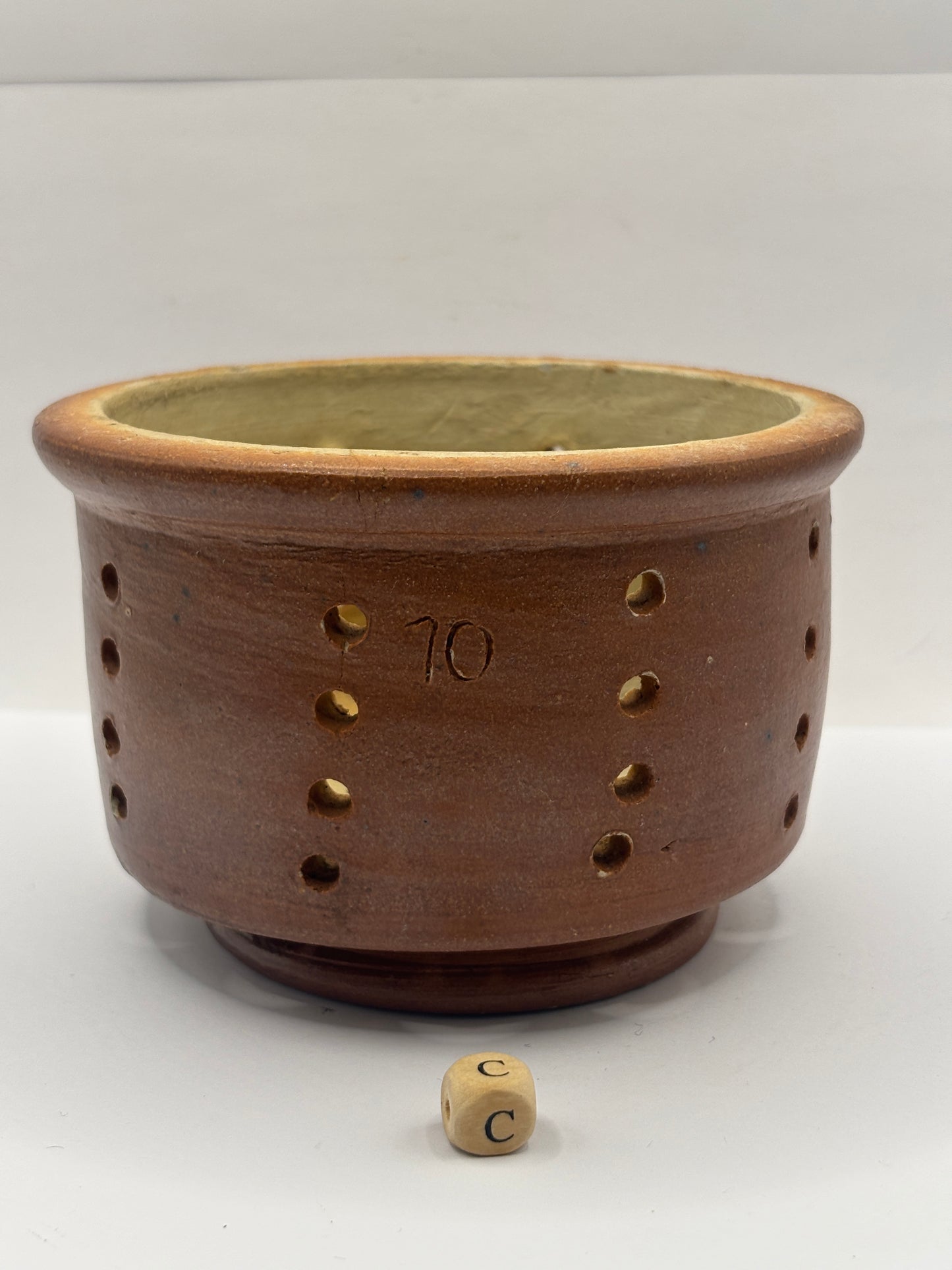 Old small french stoneware cheese strainer, cheese mold (C)