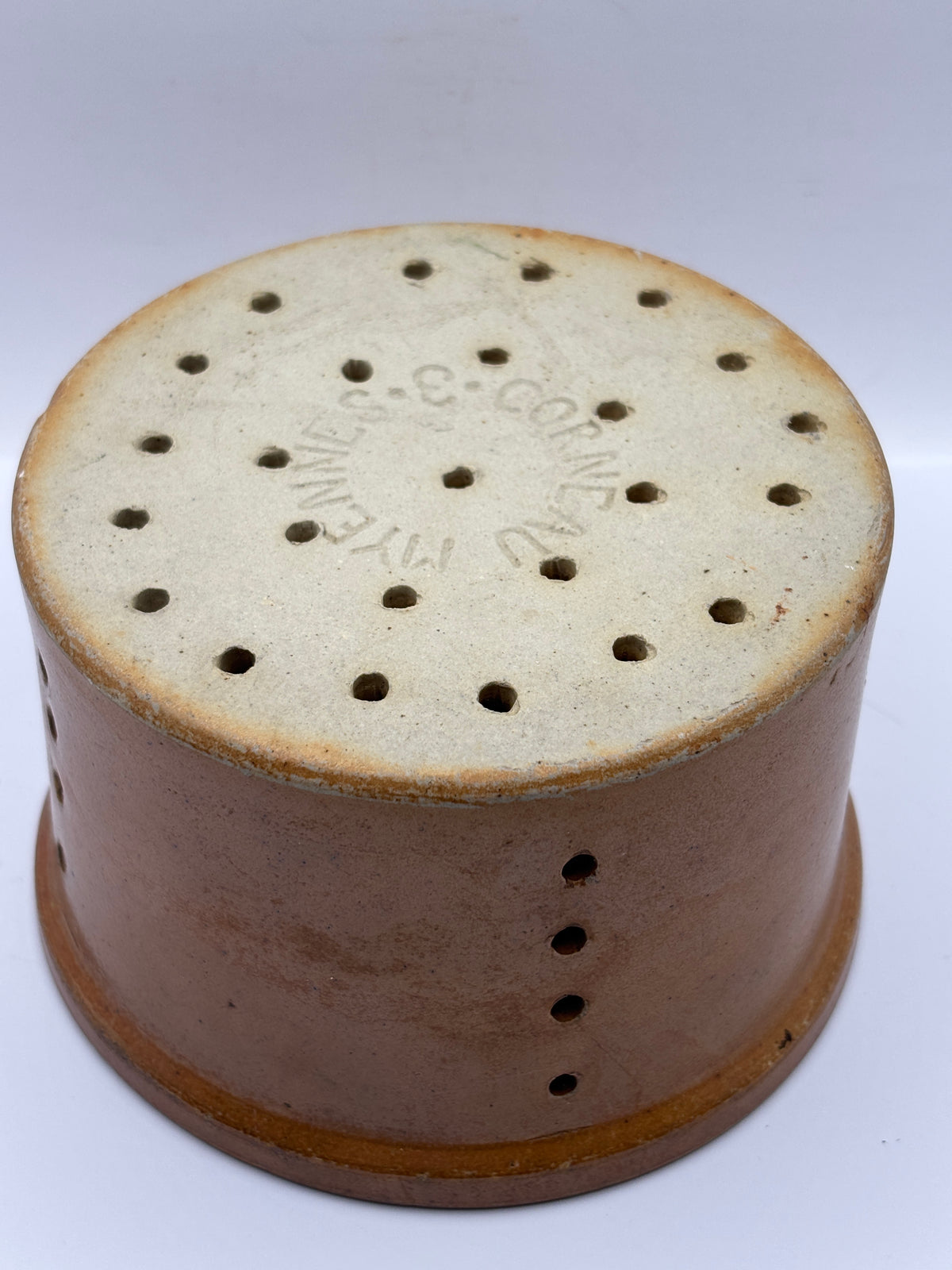 Old french stoneware cheese mold, strainer/ faisselle (c)