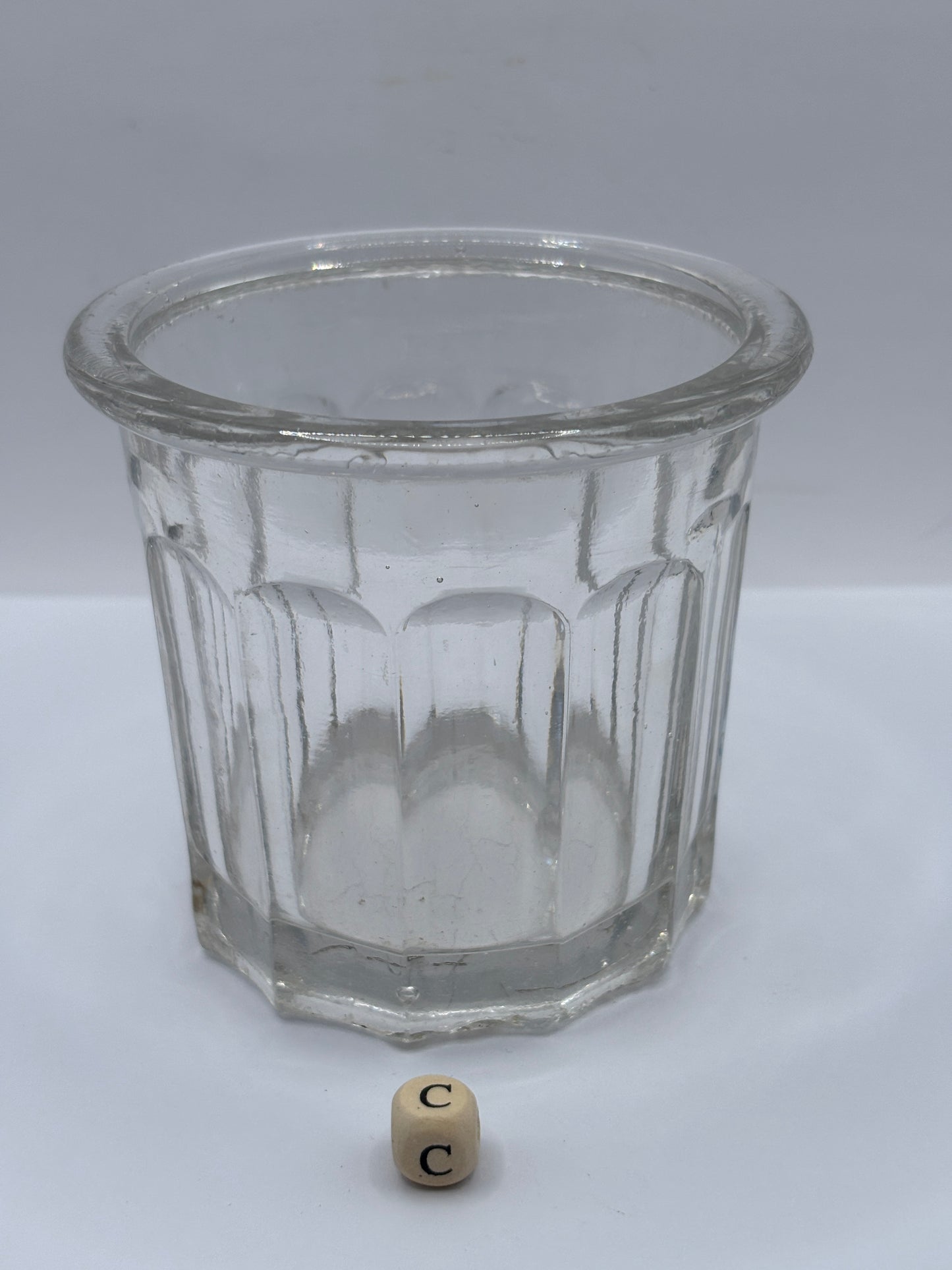 Old clear glass french jam jar/ jam pot (c)