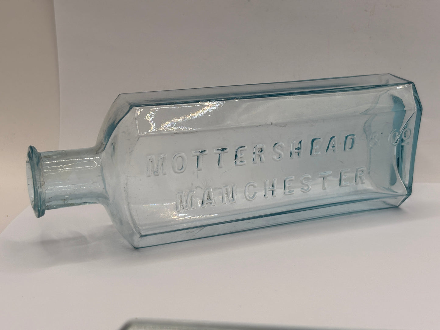 3 old aqua glass advertising chemist bottles