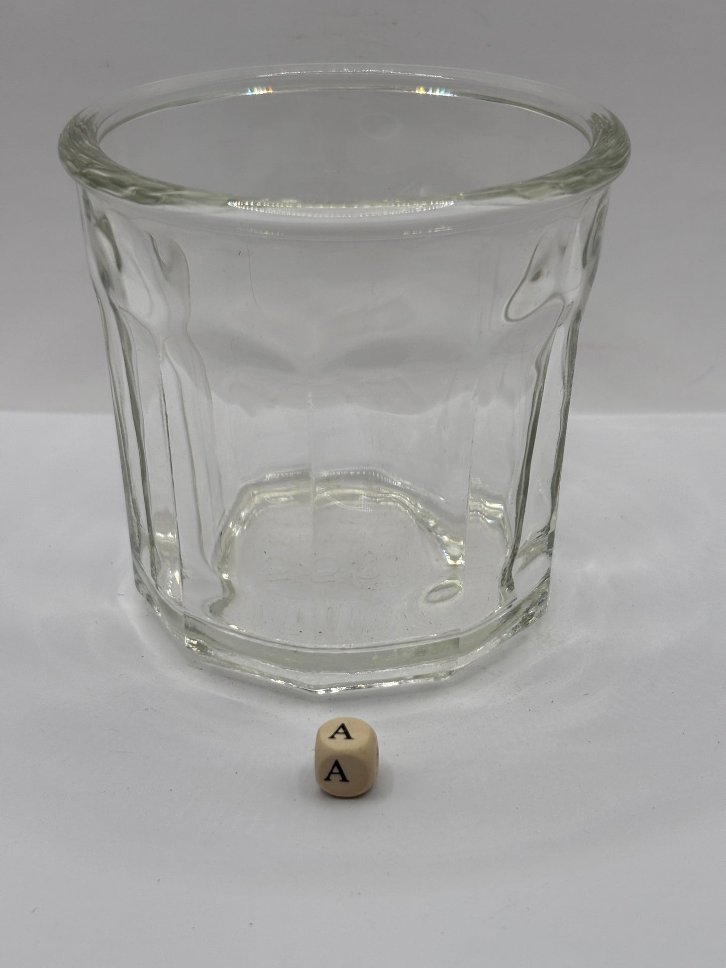 Old clear glass french jam jar/ jam pot (a)