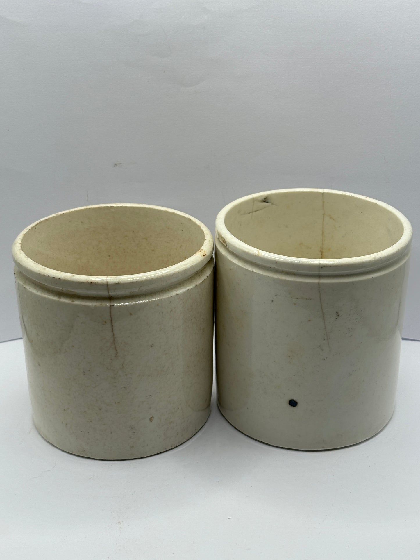 2 old stoneware preserve pots (G)