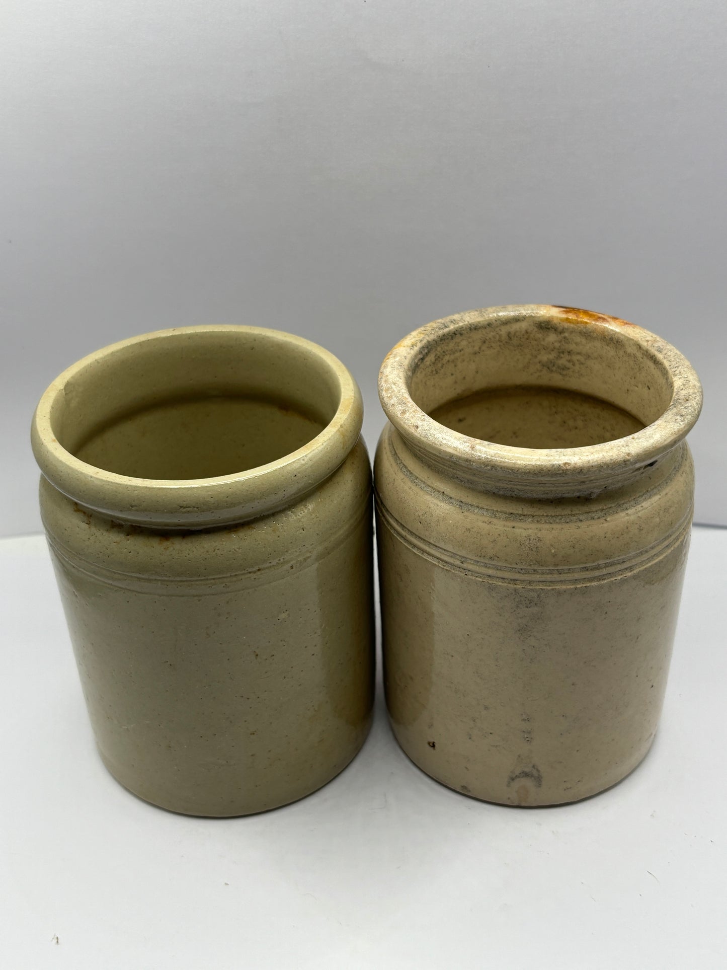 2 small rolled top stoneware marmalade pots & jars