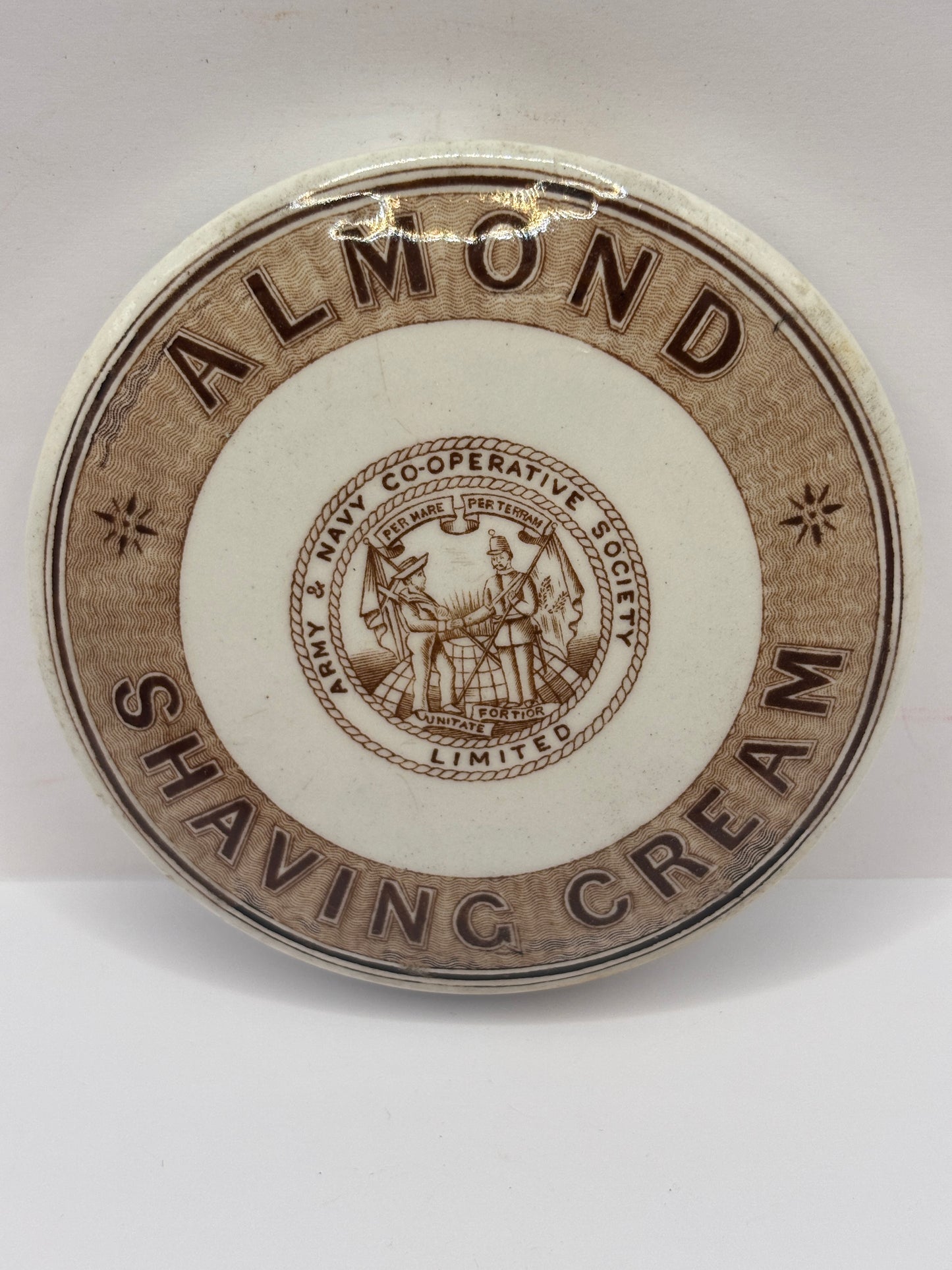 old advertising lid, Almond shaving cream
