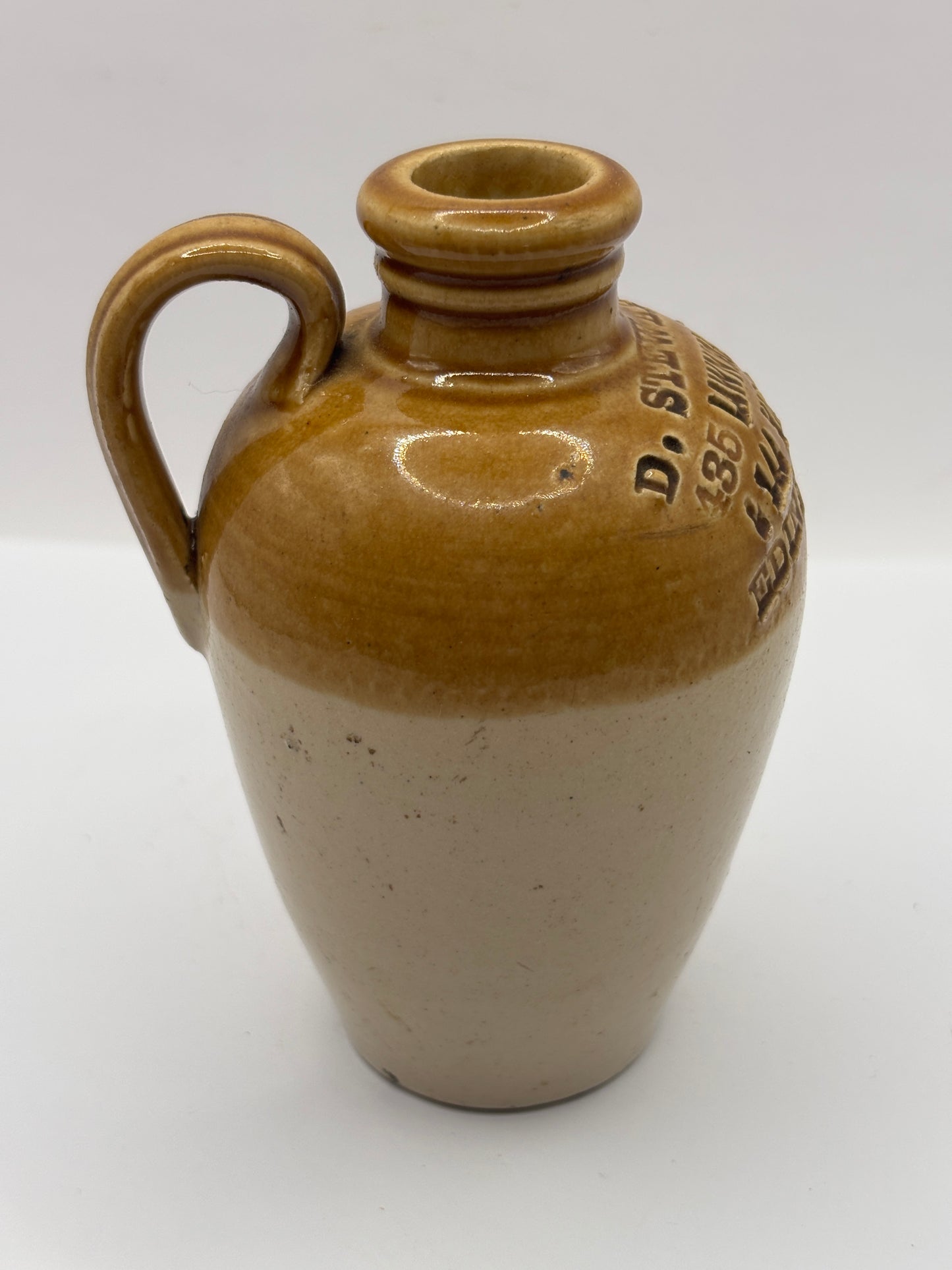Old small stoneware whisky jug, Edinburgh 11cms