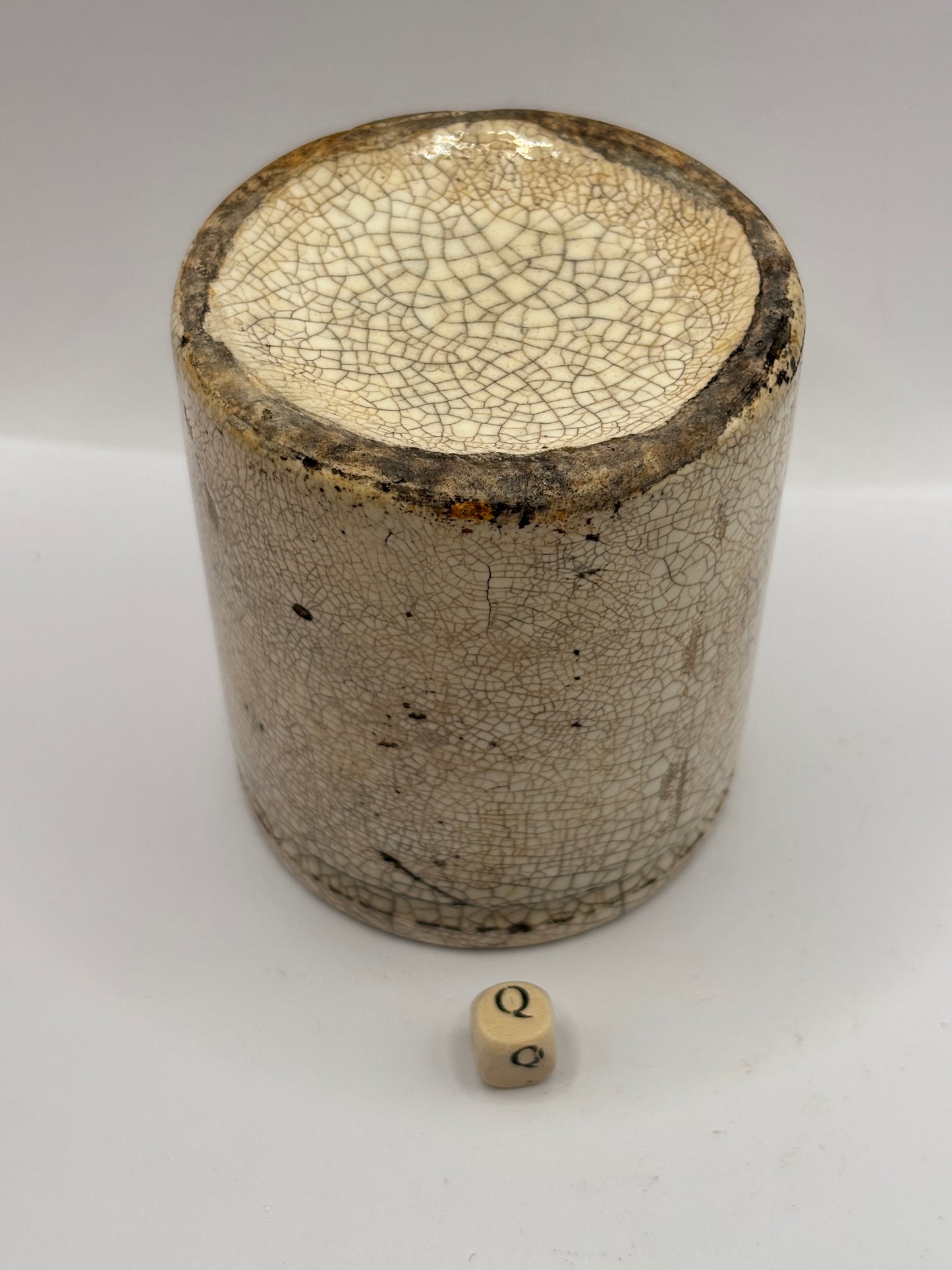 old stained & crazed stoneware pot (Q)