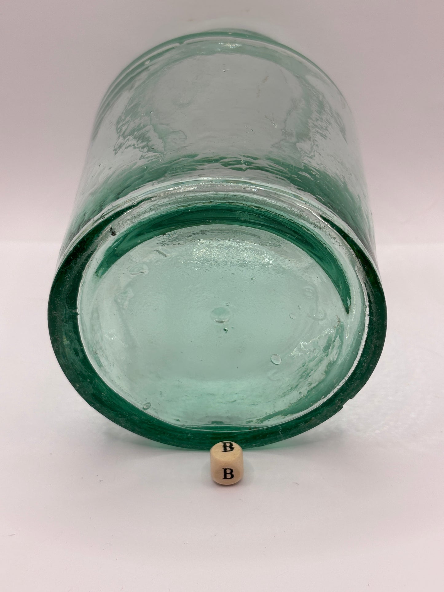 Old 2lb aqua glass pickle jar, preserve jar (B)