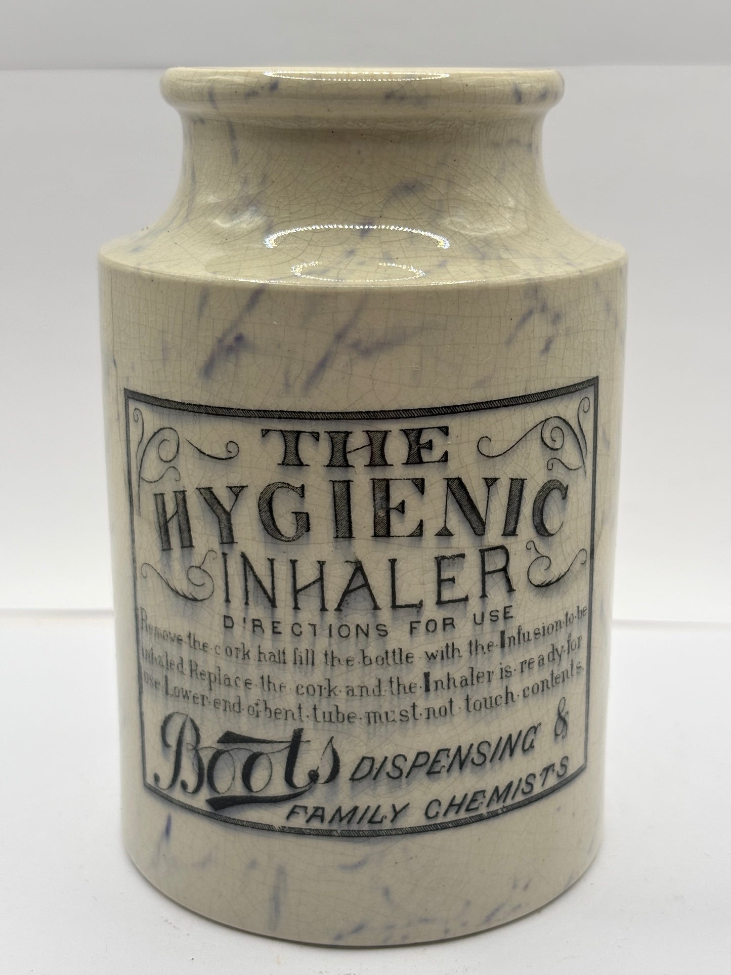 Old stoneware inhaler, Hygienic inhaler, Boots dispensing and family chemists