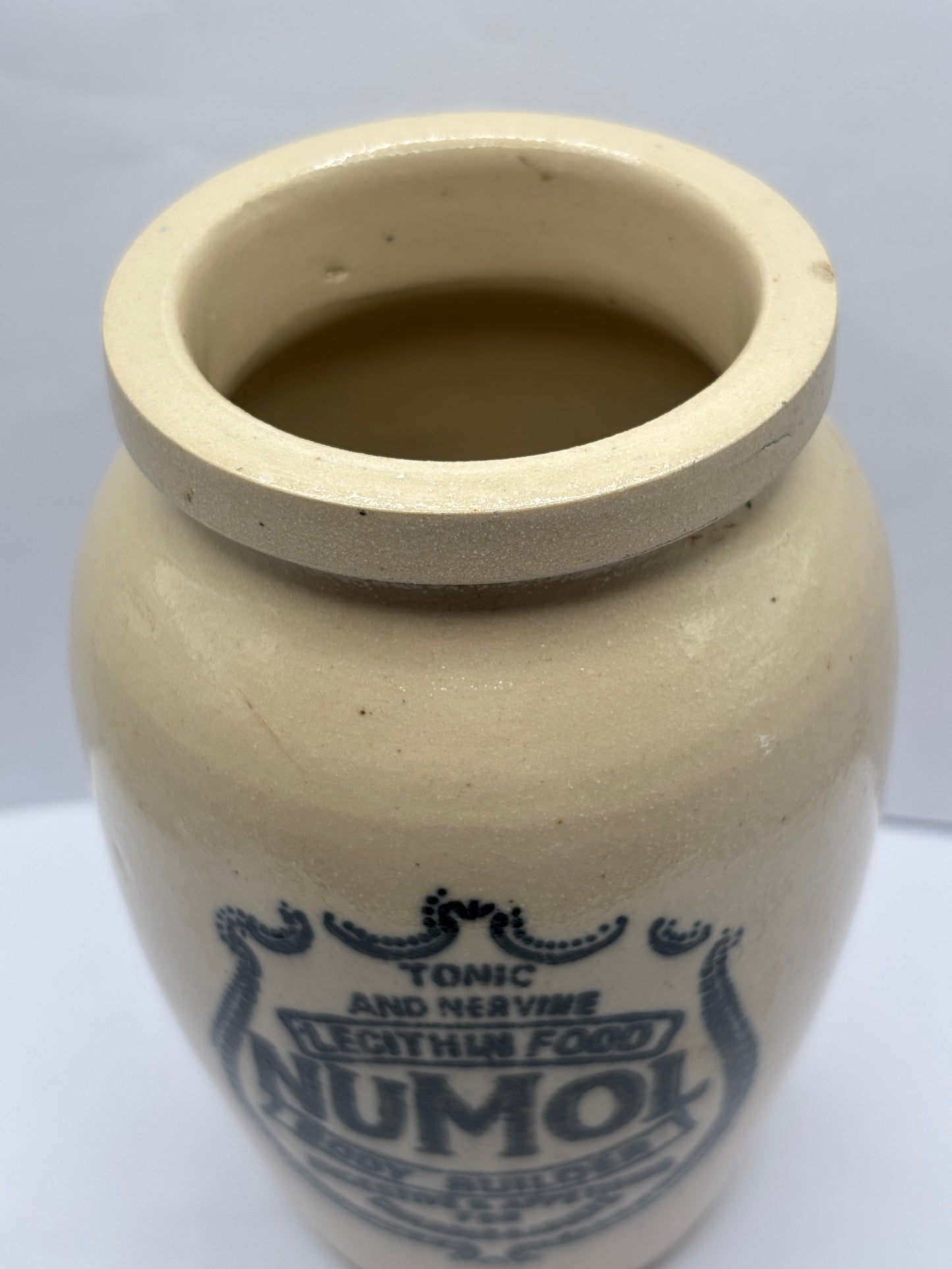 Old numol body builder advertising jar, 13cms