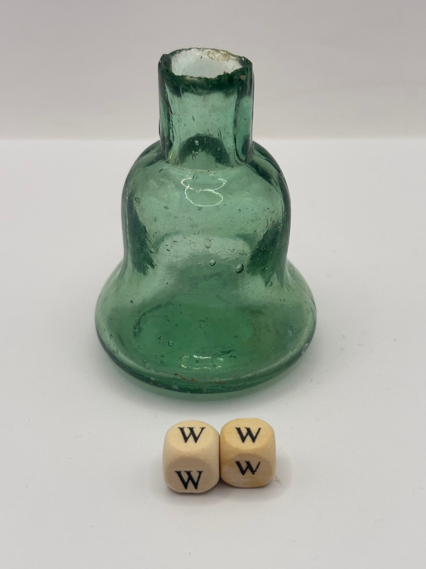 Old green glass inkwell, Bell ink (ww)