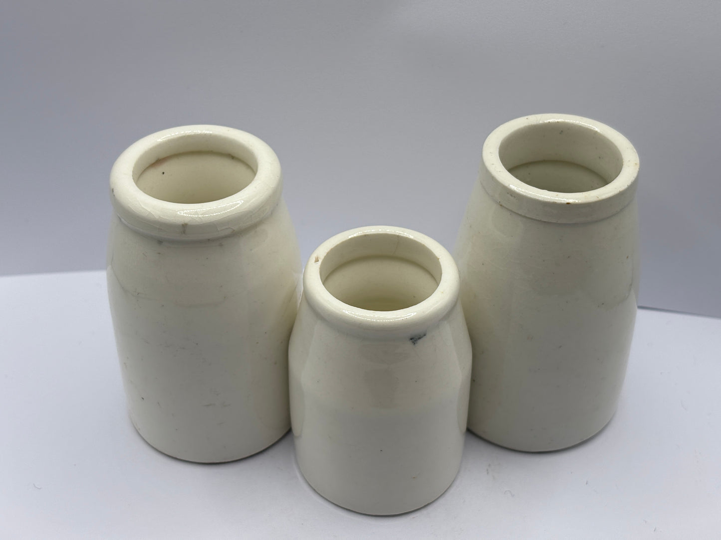 3 old stoneware cream pots, jugs