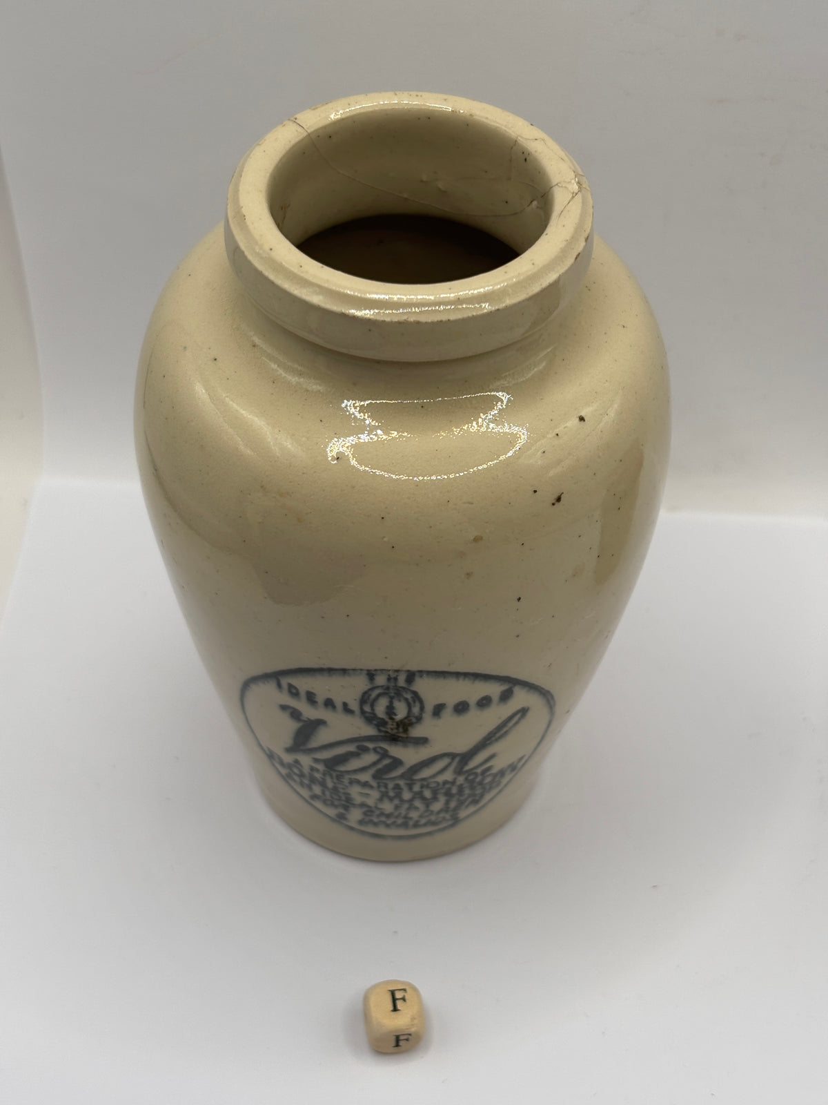 Old advertising stoneware Virol pot, 13.5cms (F)