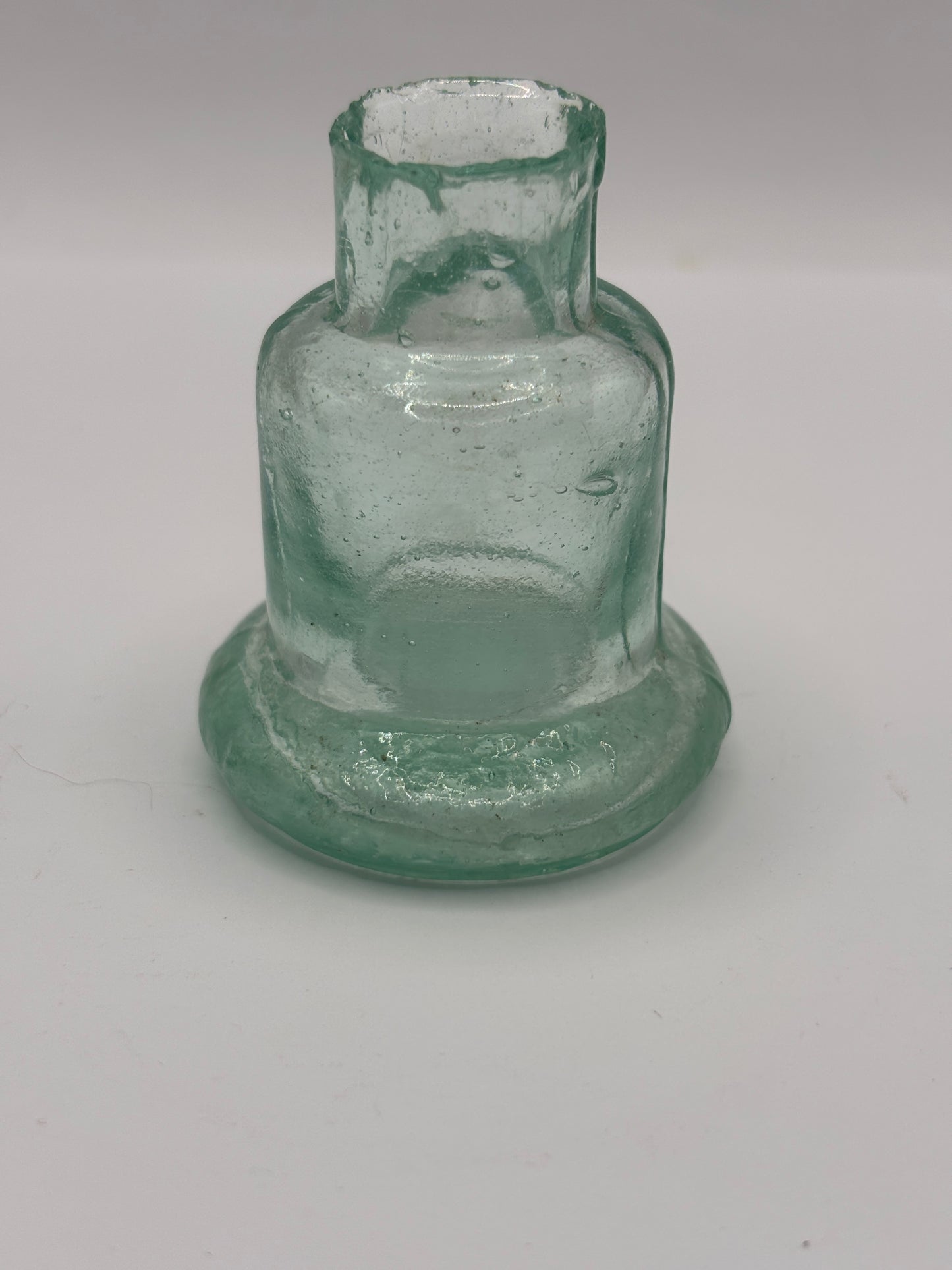 Old aqua glass inkwell, Bell ink