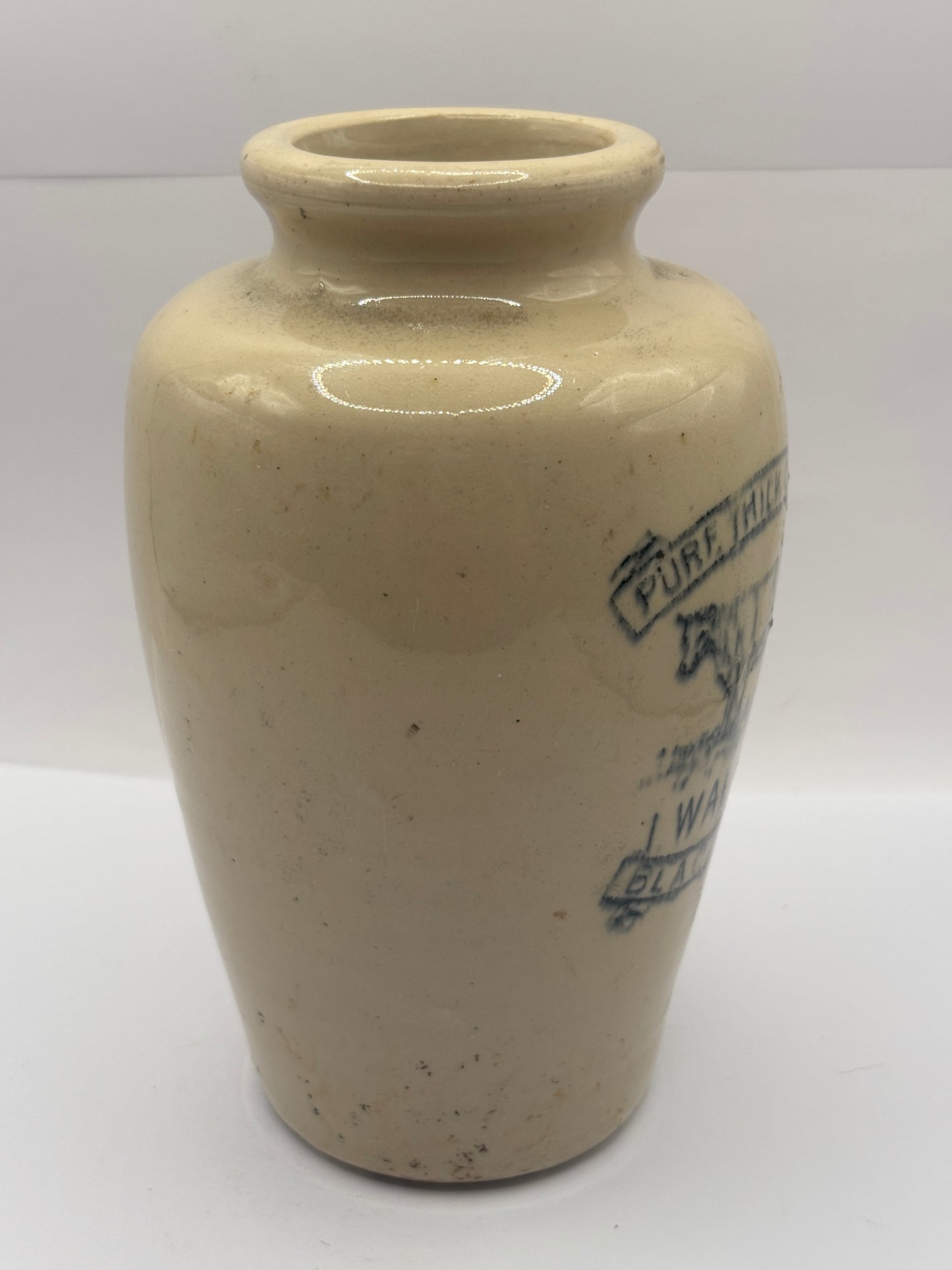 Old XL advertising cream pot, Pure thick cream. I.walker Blackley 15cms