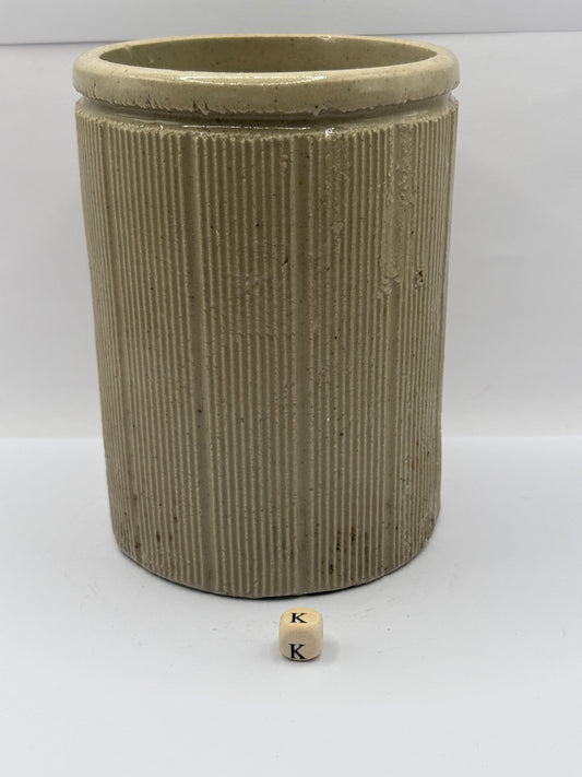 Old 2lb ribbed stoneware jam pot (K)