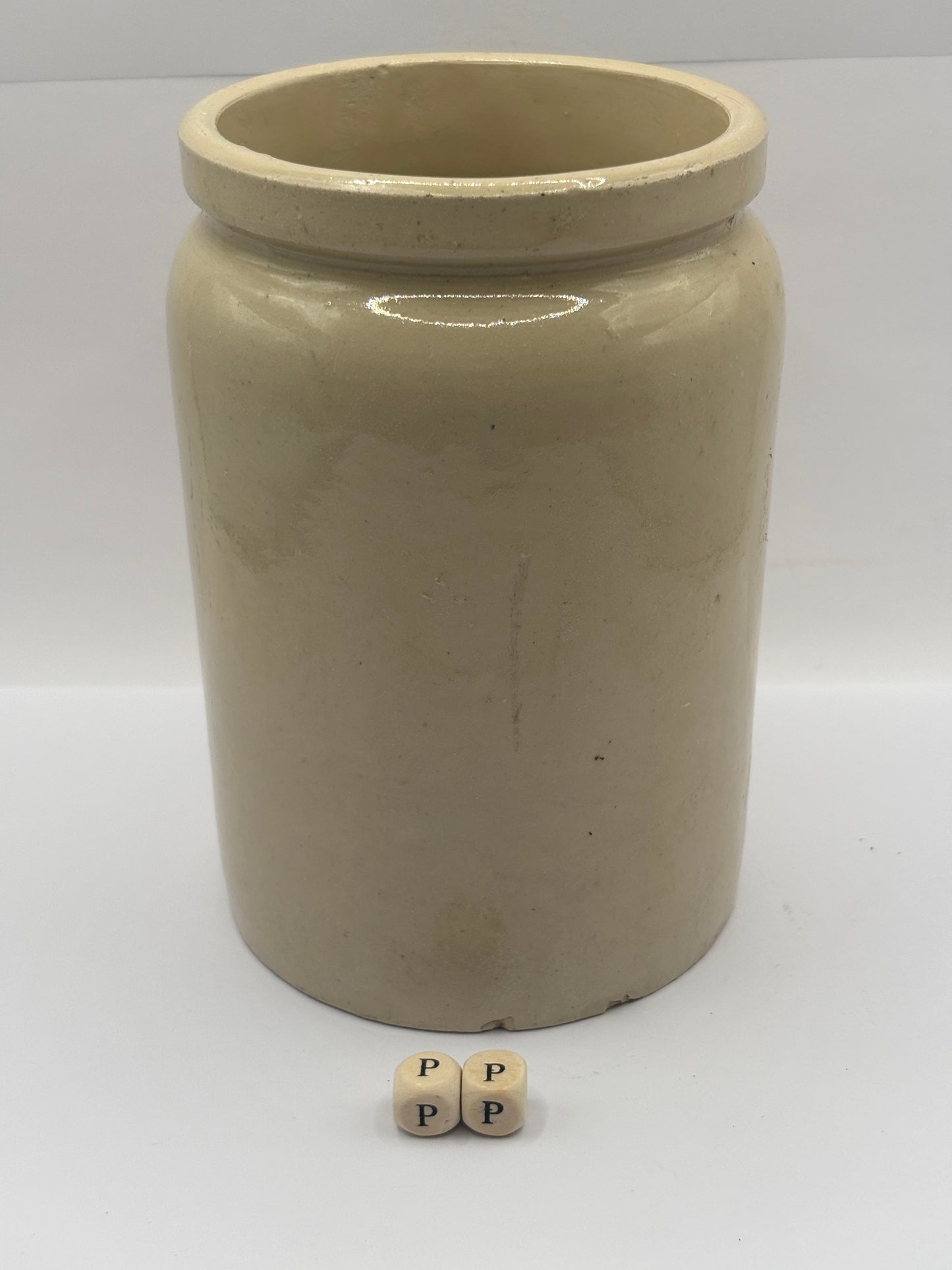 Old 2lb rolled top stoneware jam pot (PP)