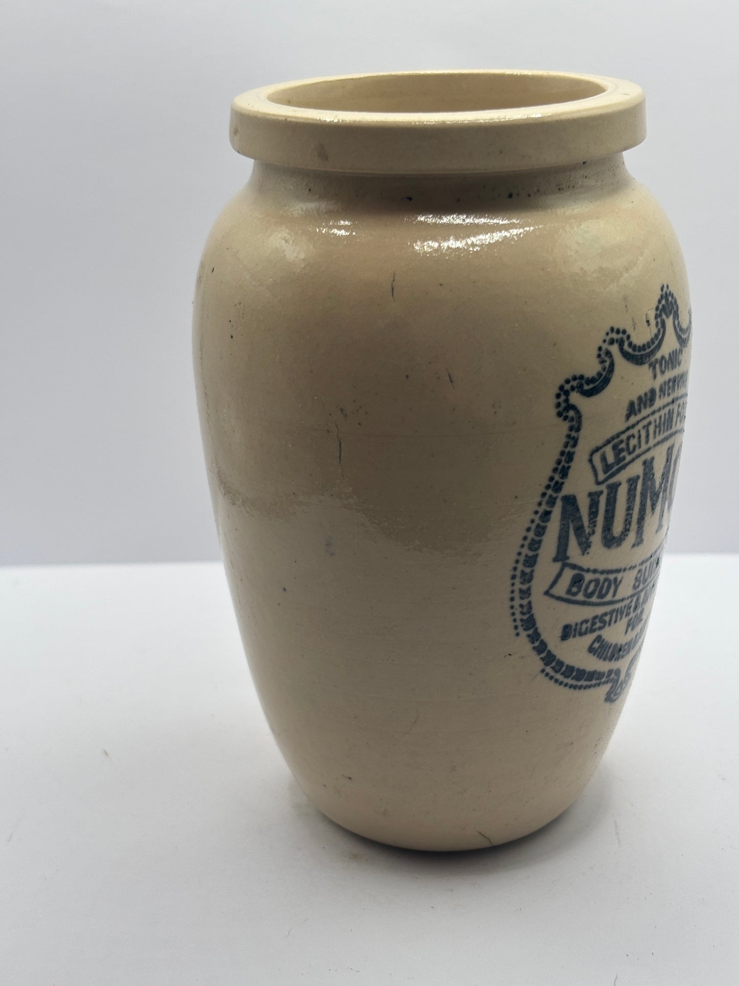 Old numol body builder advertising jar, 13cms