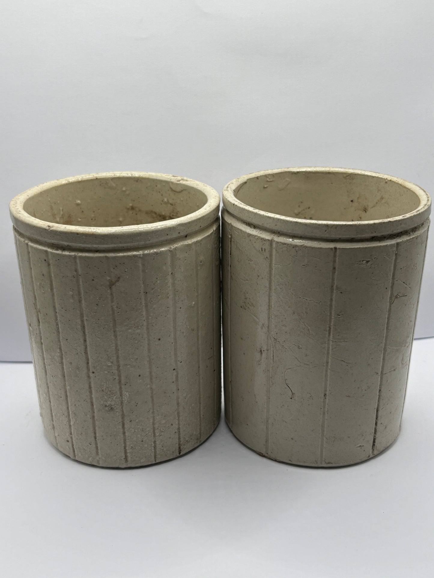 2 ribbed stoneware jam pots