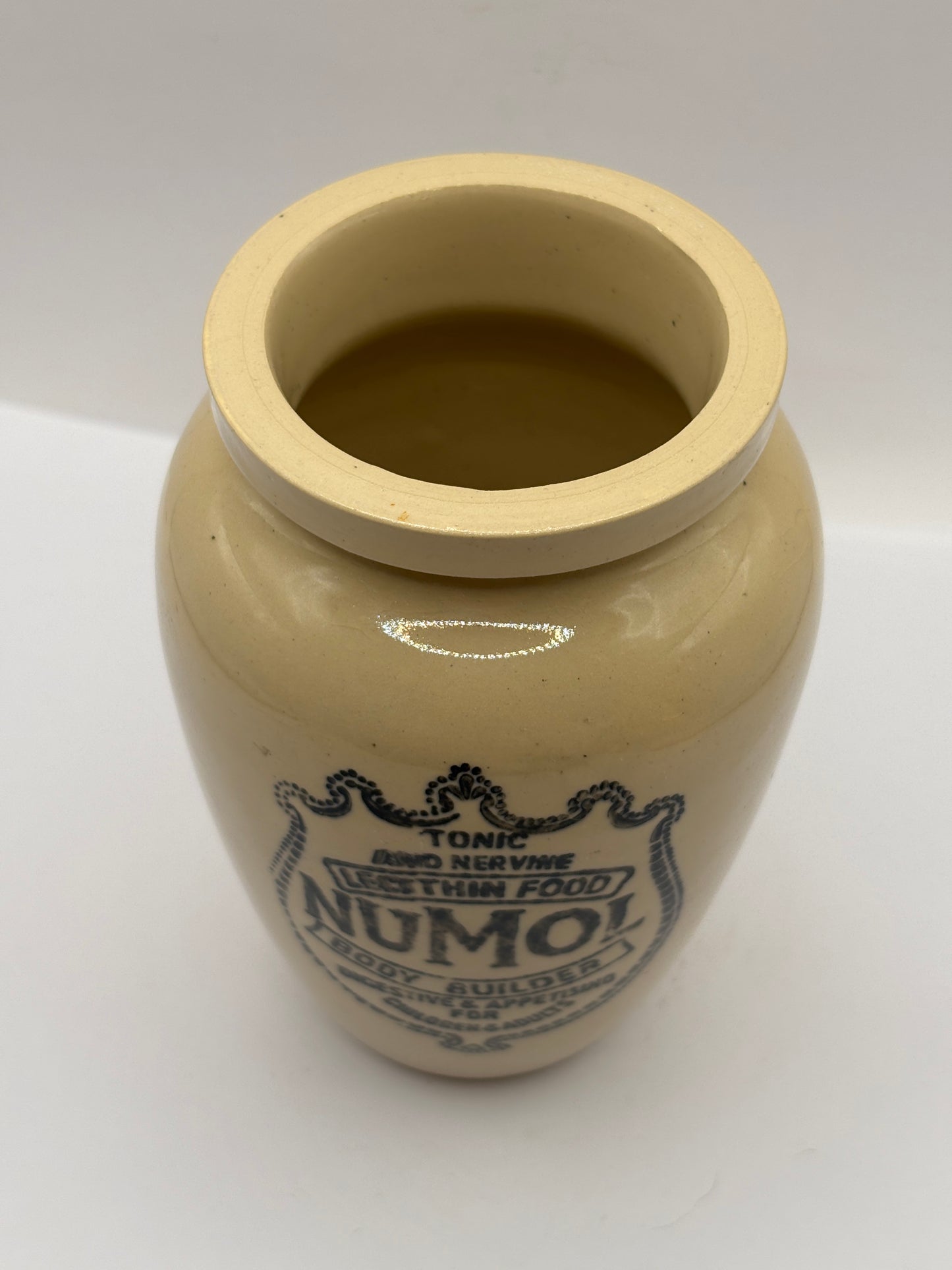 Old advertising jar, Numol body builder 13cms