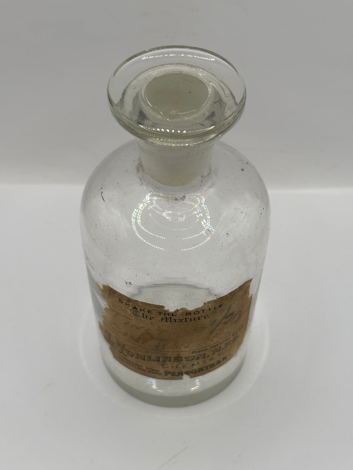 Old glass chemist round with original label and stopper